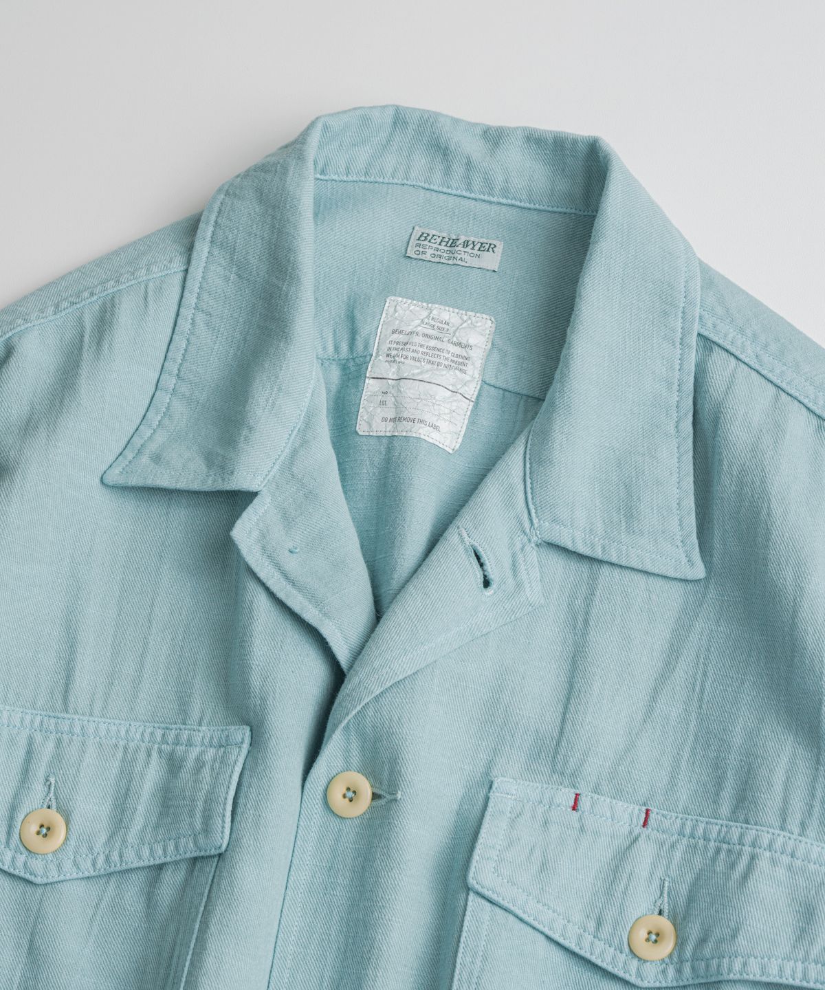 비헤비어(BEHEAVYER) DYED FATIGUE 1/2 SHIRTS sky blue