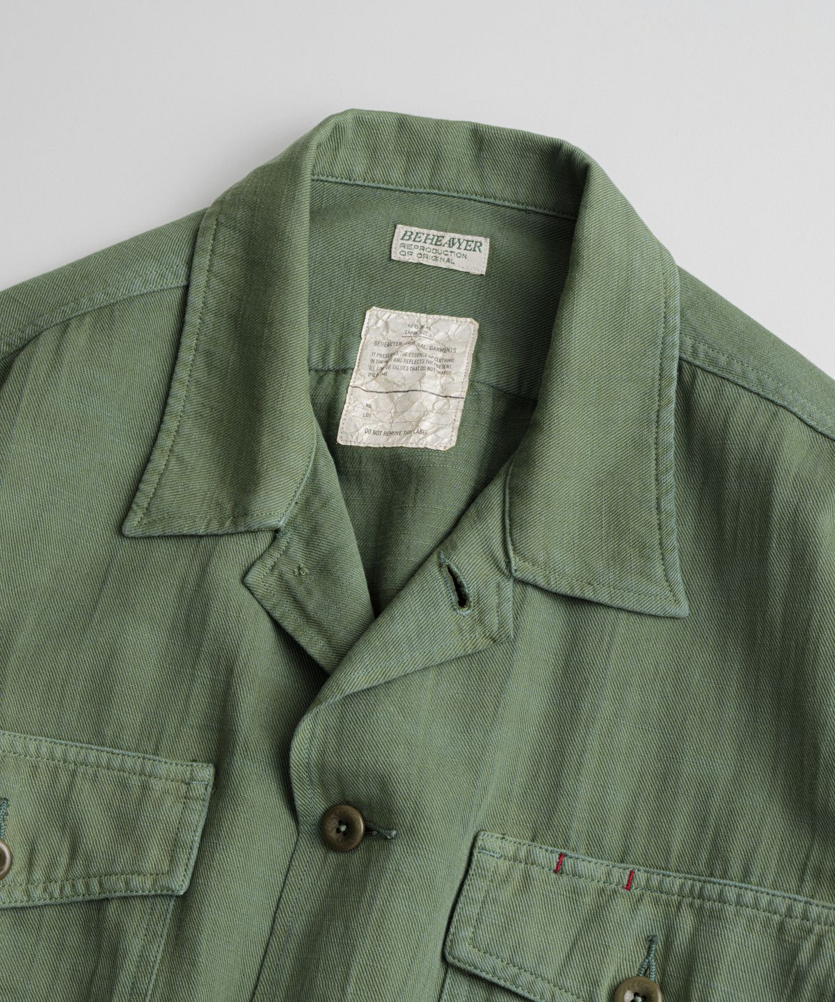 비헤비어(BEHEAVYER) DYED FATIGUE 1/2 SHIRTS olive