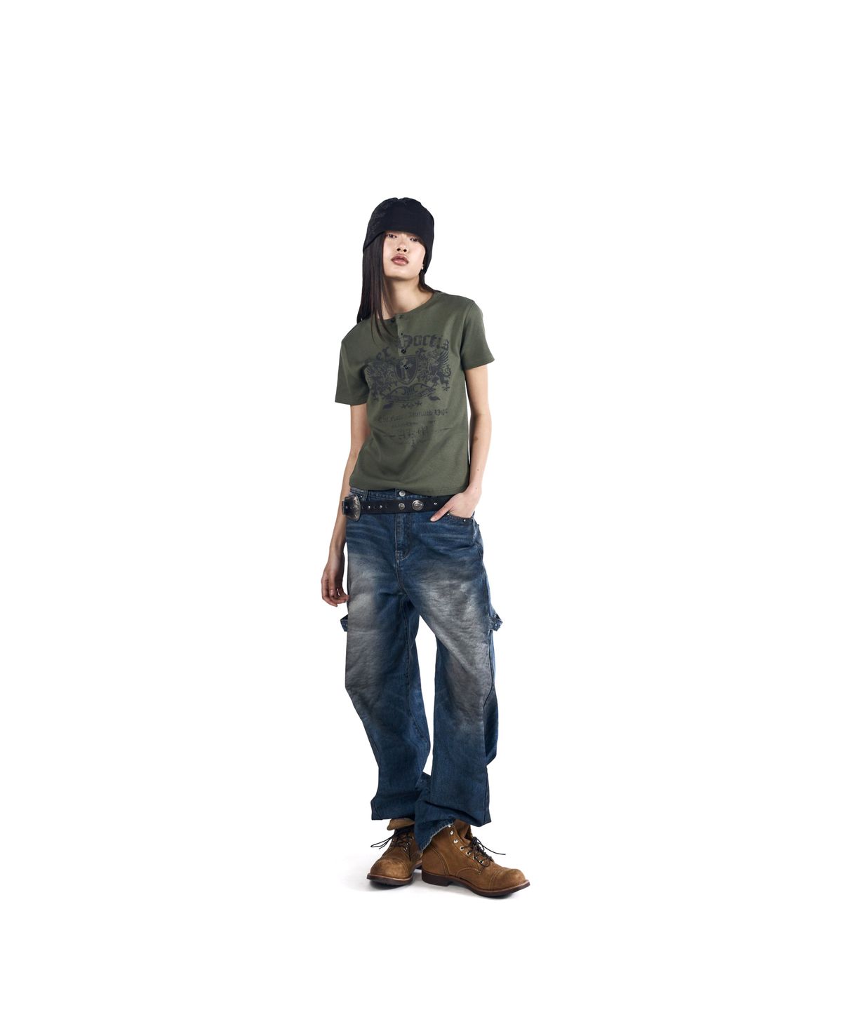 아캄(AAKAM) Shield Henry Neck Half Top (Khaki)