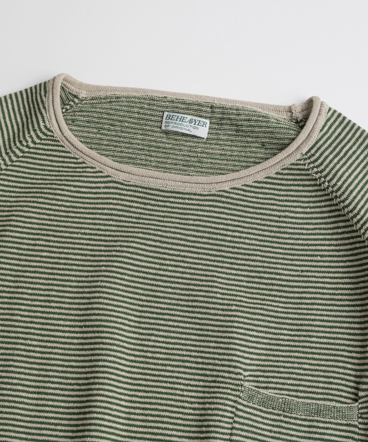 비헤비어(BEHEAVYER) EUROPEAN FLAX™ LINEN ROLL NECK 1/2 KNIT greige/forest