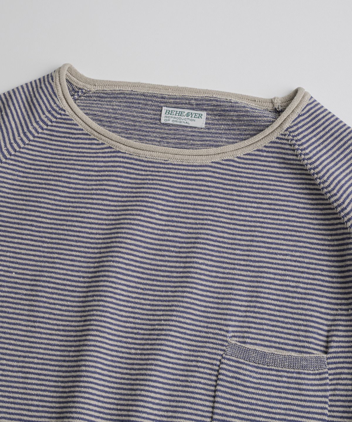 비헤비어(BEHEAVYER) EUROPEAN FLAX™ LINEN ROLL NECK 1/2 KNIT greige/purple