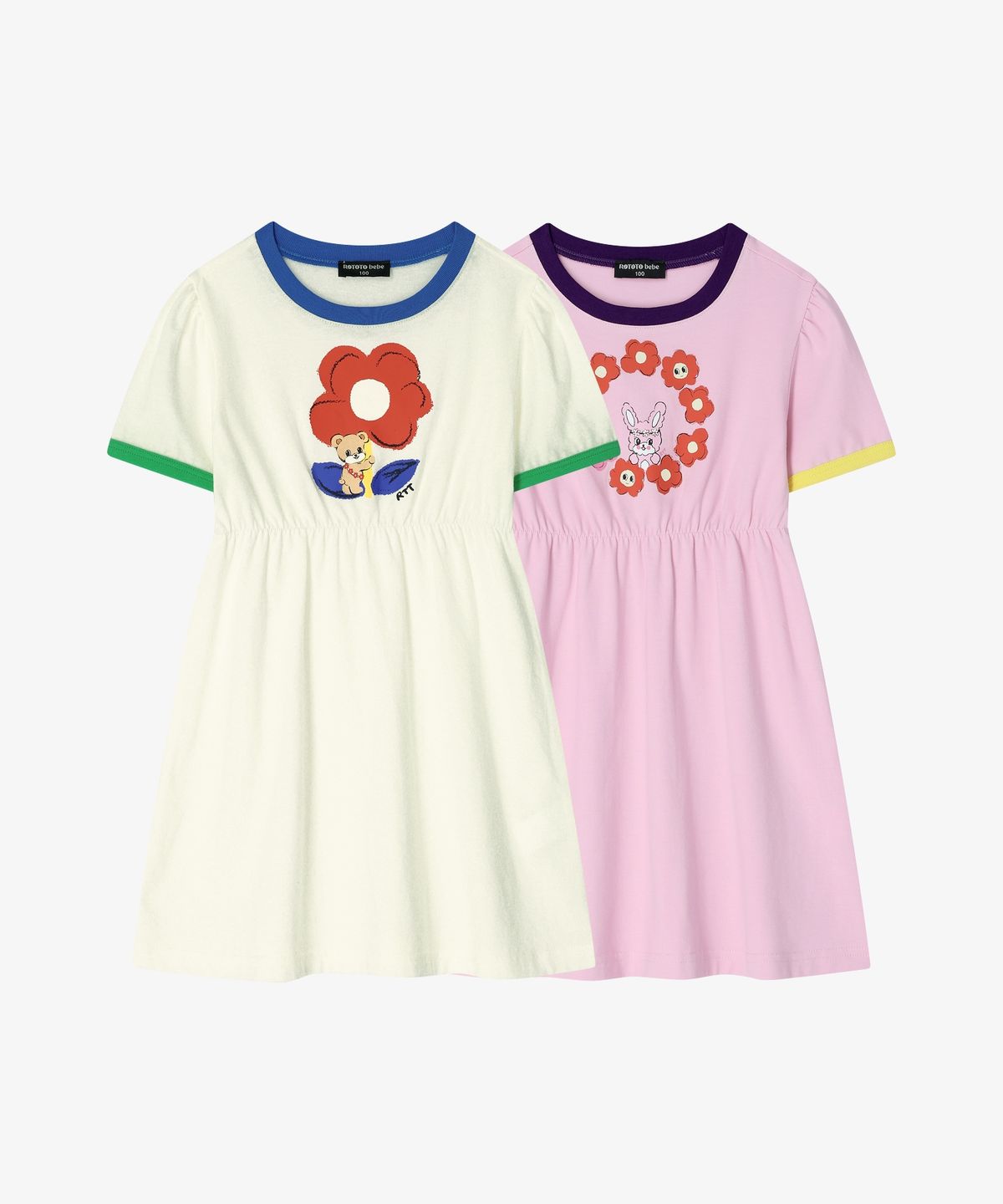 로토토베베(ROTOTOBEBE) 싱글 배색 반팔 원피스 아이보리 RO6BCDR02IV