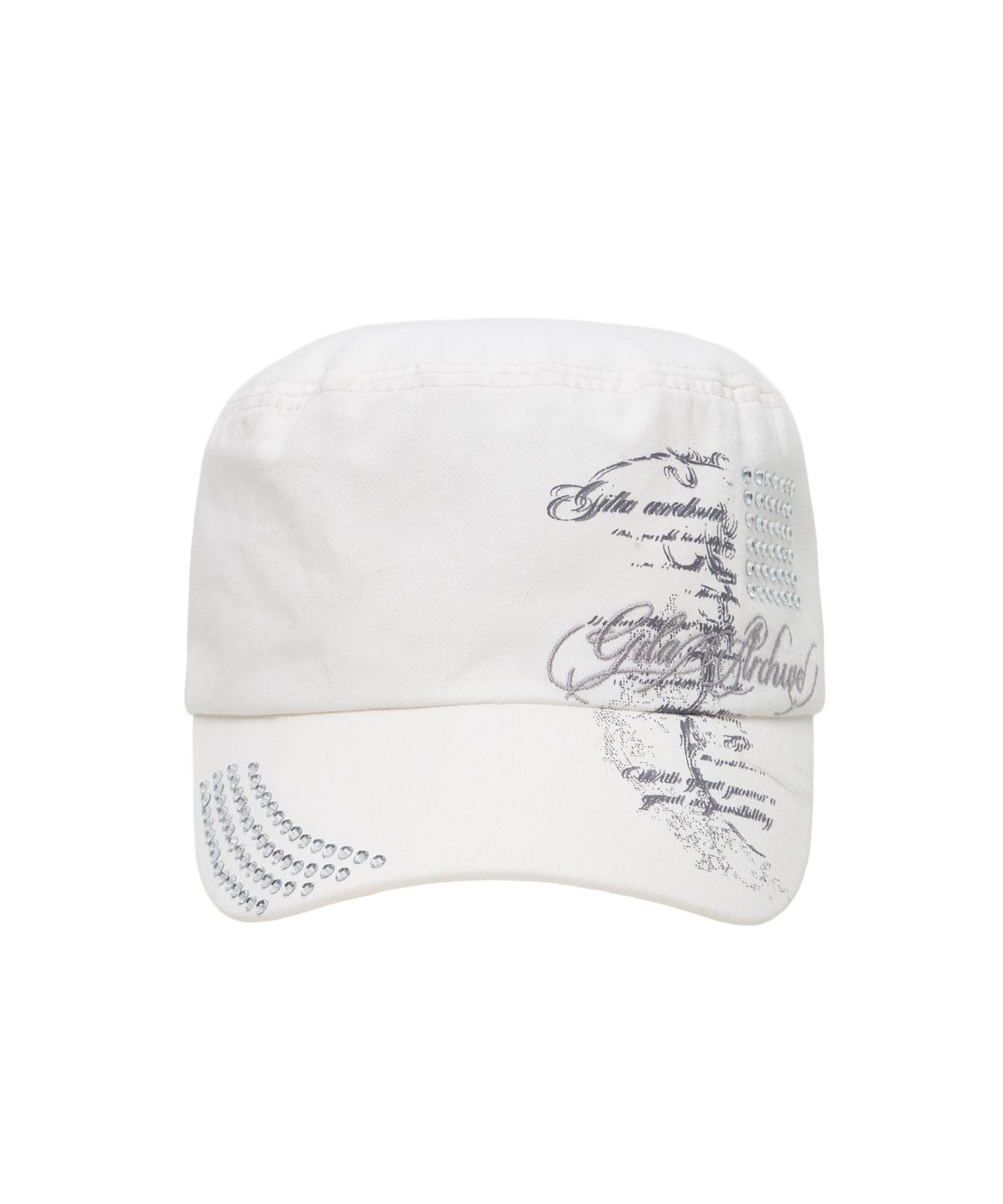 길라아카이브(GILAARCHIVE) LETTERING GRAPHIC MILITARY CAP_WHITE