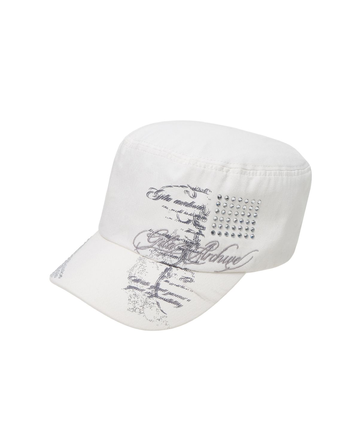 길라아카이브(GILAARCHIVE) LETTERING GRAPHIC MILITARY CAP_WHITE