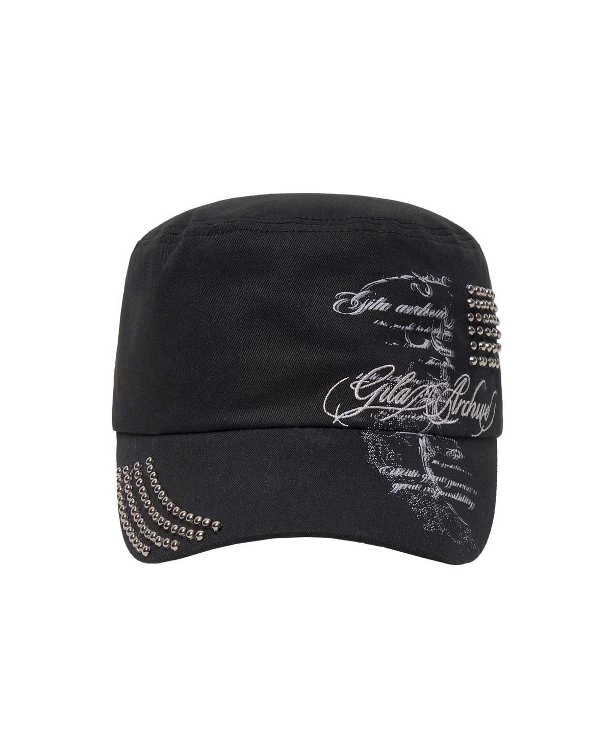 길라아카이브(GILAARCHIVE) LETTERING GRAPHIC MILITARY CAP_BLACK