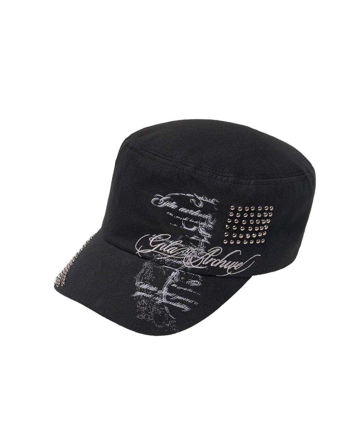 길라아카이브(GILAARCHIVE) LETTERING GRAPHIC MILITARY CAP_BLACK