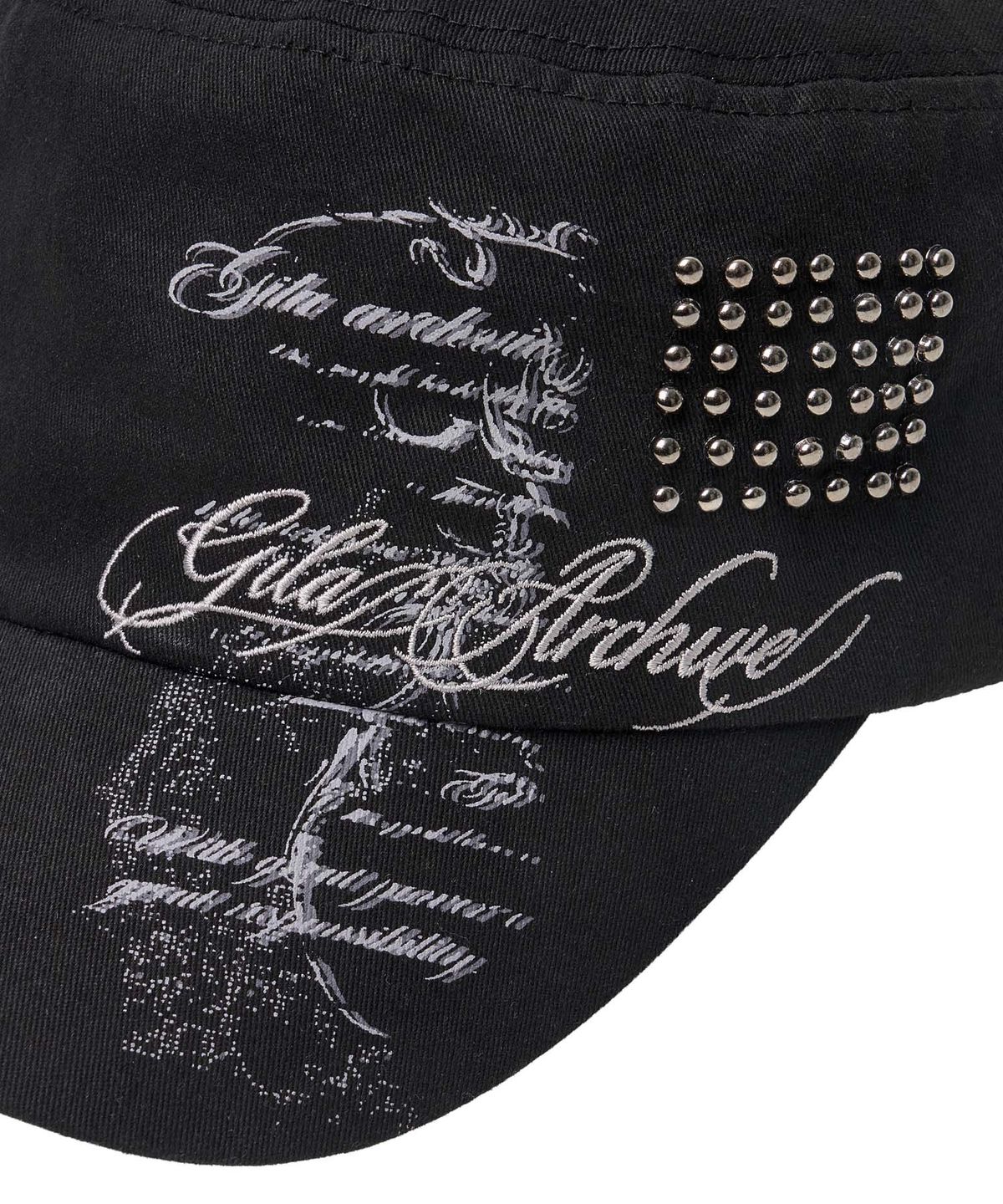 길라아카이브(GILAARCHIVE) LETTERING GRAPHIC MILITARY CAP_BLACK