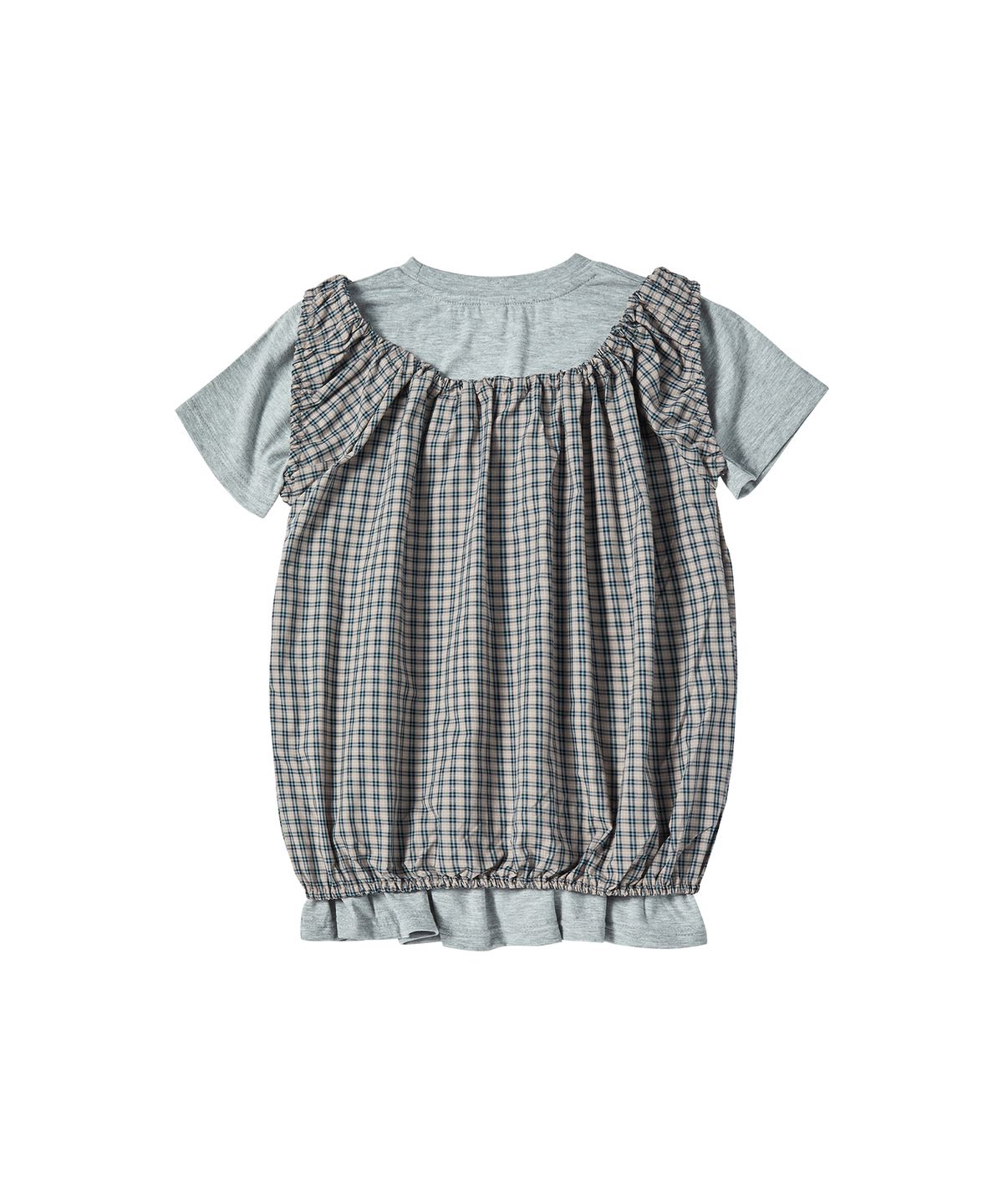 꼬모니노즈(COMONINOZ) W CHECK BLOUSE SET [GRAY]