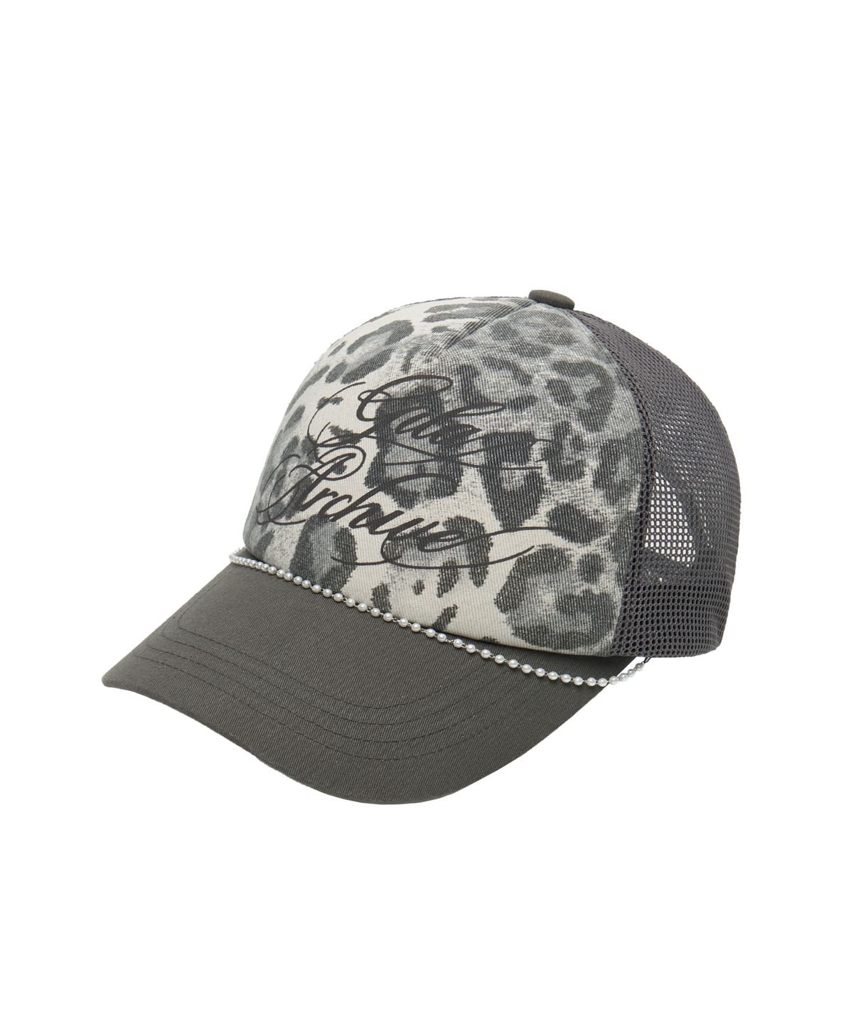 길라아카이브(GILAARCHIVE) LEOPARD PEARL CHAIN MESH CAP_GREY