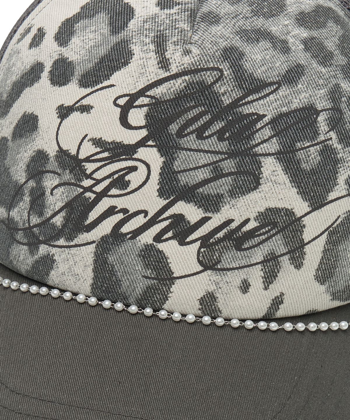 길라아카이브(GILAARCHIVE) LEOPARD PEARL CHAIN MESH CAP_GREY