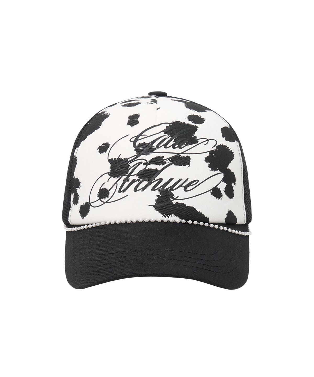 길라아카이브(GILAARCHIVE) DALMATIAN PEARL CHAIN MESH CAP_BLACK