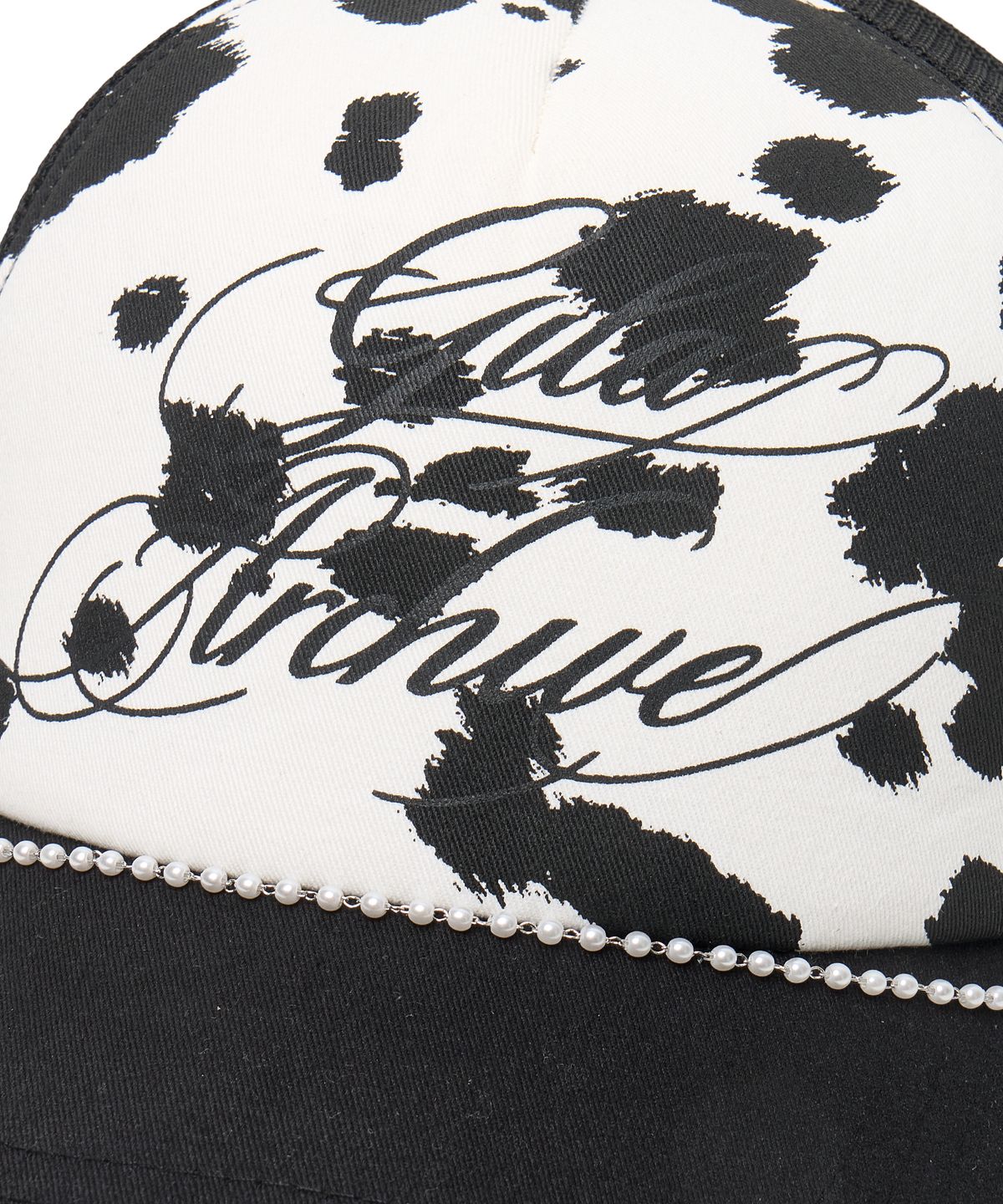 길라아카이브(GILAARCHIVE) DALMATIAN PEARL CHAIN MESH CAP_BLACK