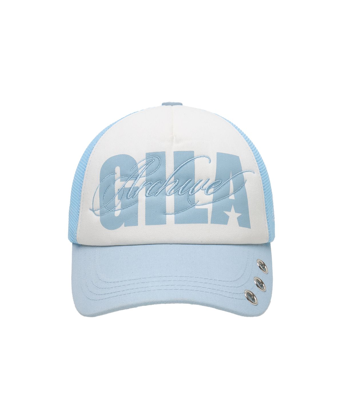 길라아카이브(GILAARCHIVE) EYELET BOLD LOGO MESH CAP_SKY BLUE