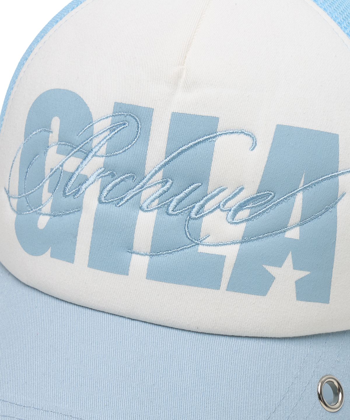 길라아카이브(GILAARCHIVE) EYELET BOLD LOGO MESH CAP_SKY BLUE