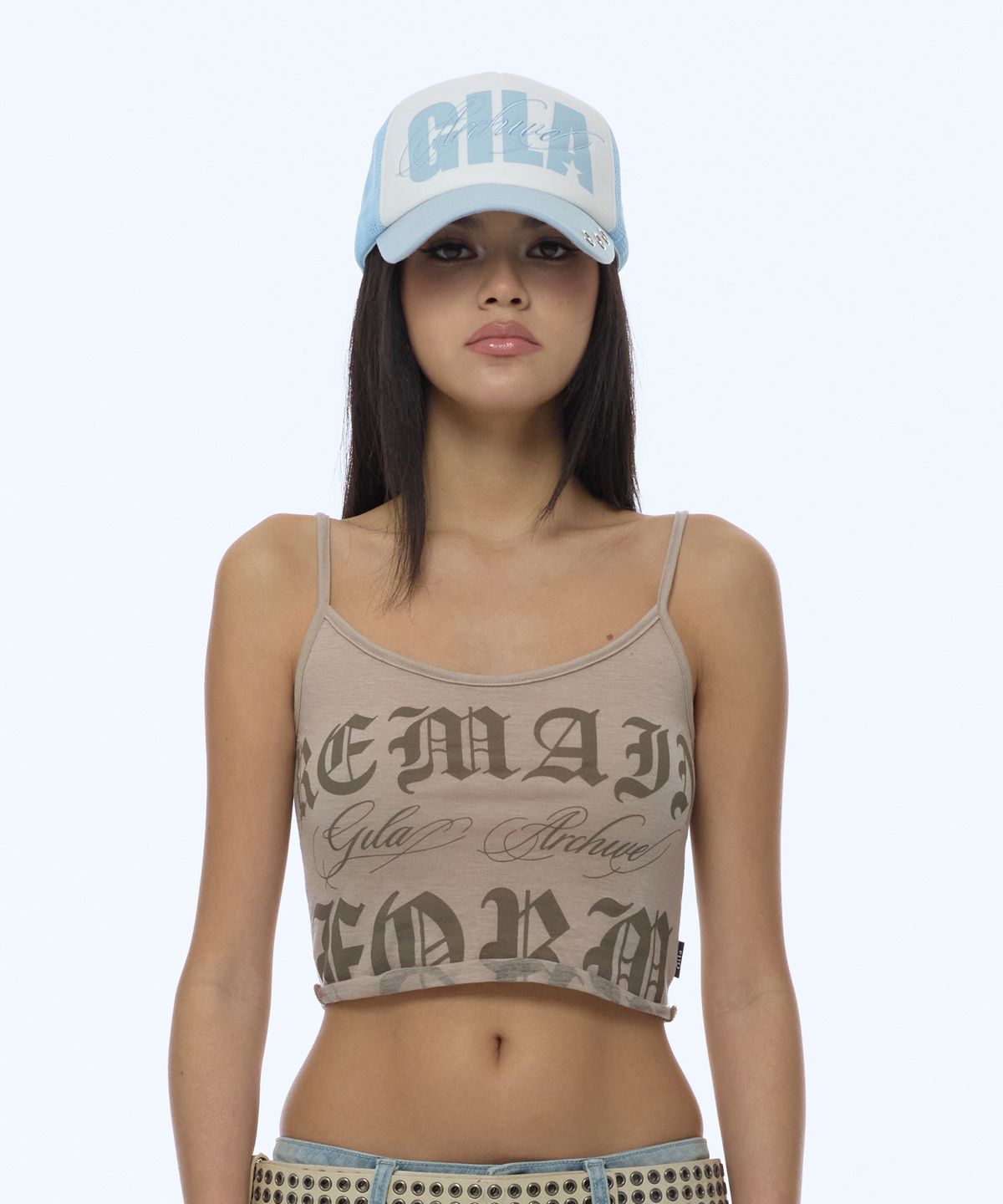 길라아카이브(GILAARCHIVE) EYELET BOLD LOGO MESH CAP_SKY BLUE