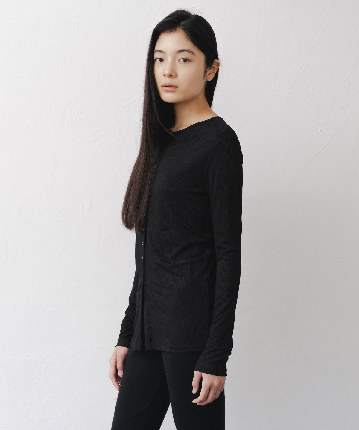 애프터글로울(AFTERGLOWOOL) Soft Rib Button Cardigan-Black