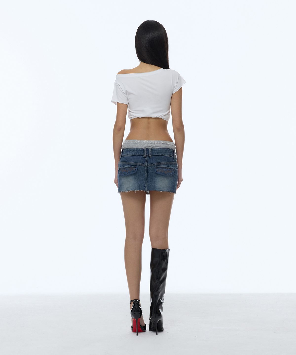 길라아카이브(GILAARCHIVE) LAYERED WAIST DENIM SKIRTS_BLUE