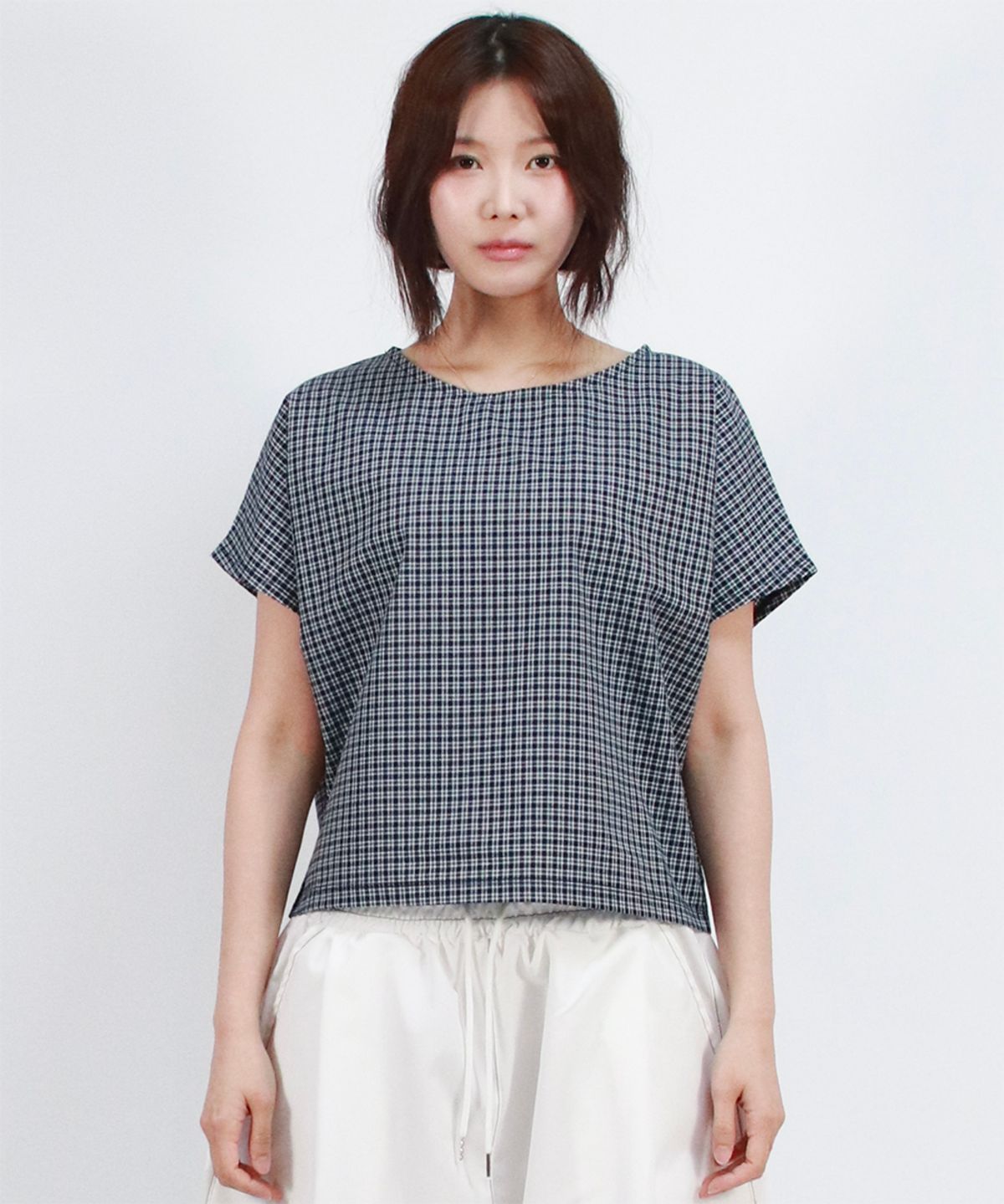 드마크(DEMARC) checkered mini French short-sleeved shirt  Blue