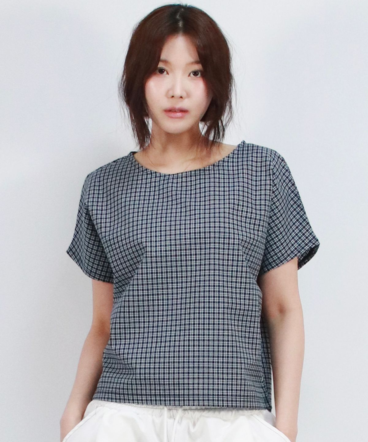 드마크(DEMARC) checkered mini French short-sleeved shirt  Blue