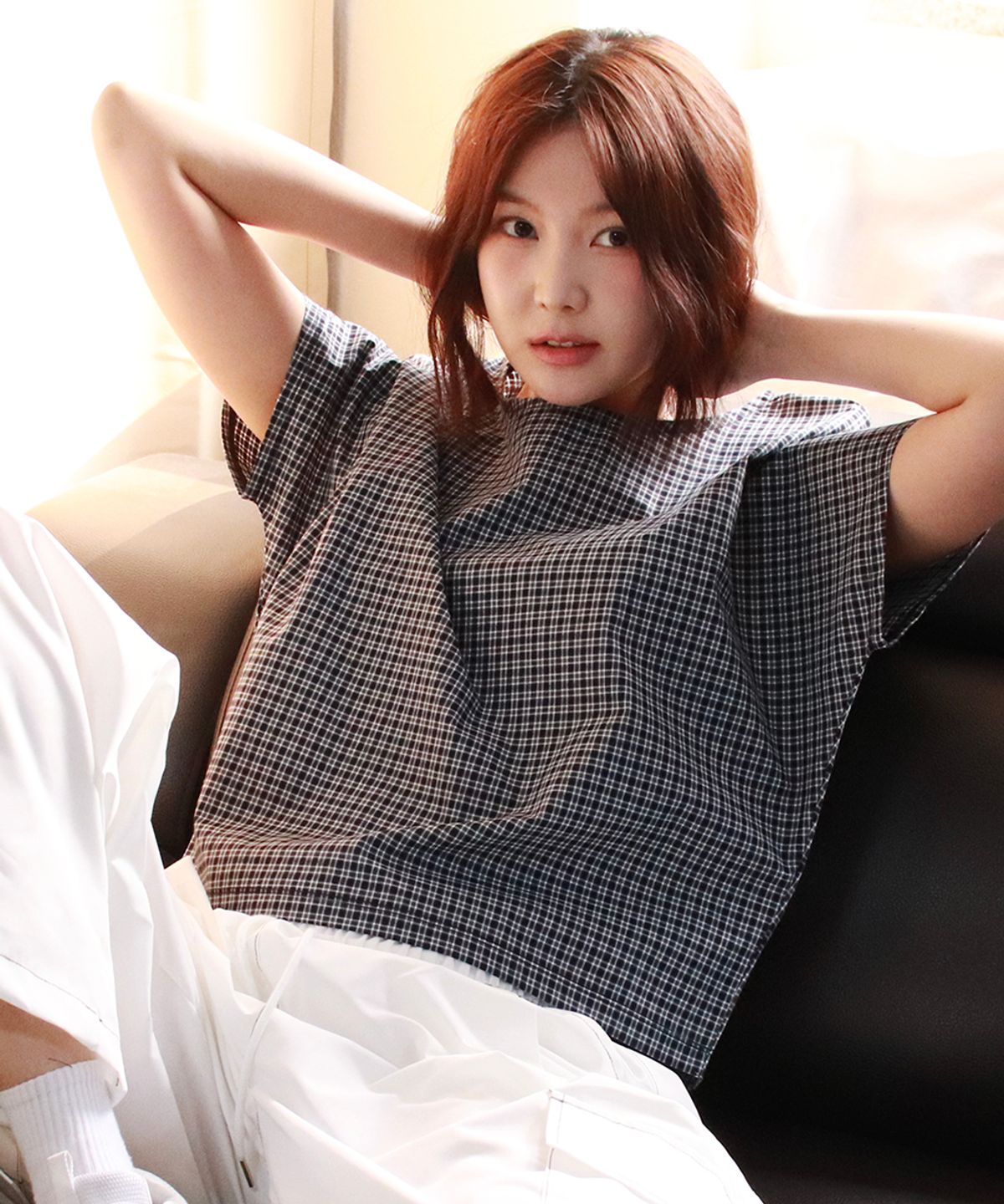 드마크(DEMARC) checkered mini French short-sleeved shirt  Blue