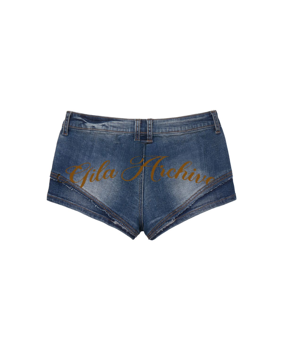 길라아카이브(GILAARCHIVE) RAW EDGE SCRIPT LOGO DENIM SHORTS_BLUE