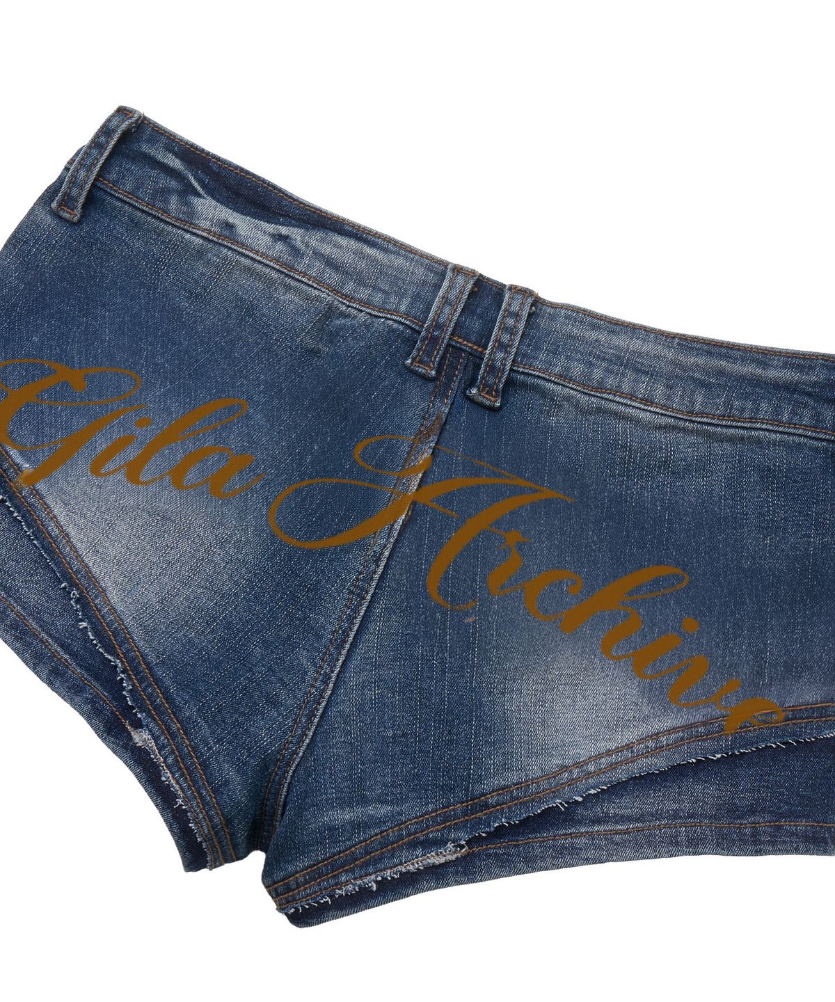 길라아카이브(GILAARCHIVE) RAW EDGE SCRIPT LOGO DENIM SHORTS_BLUE