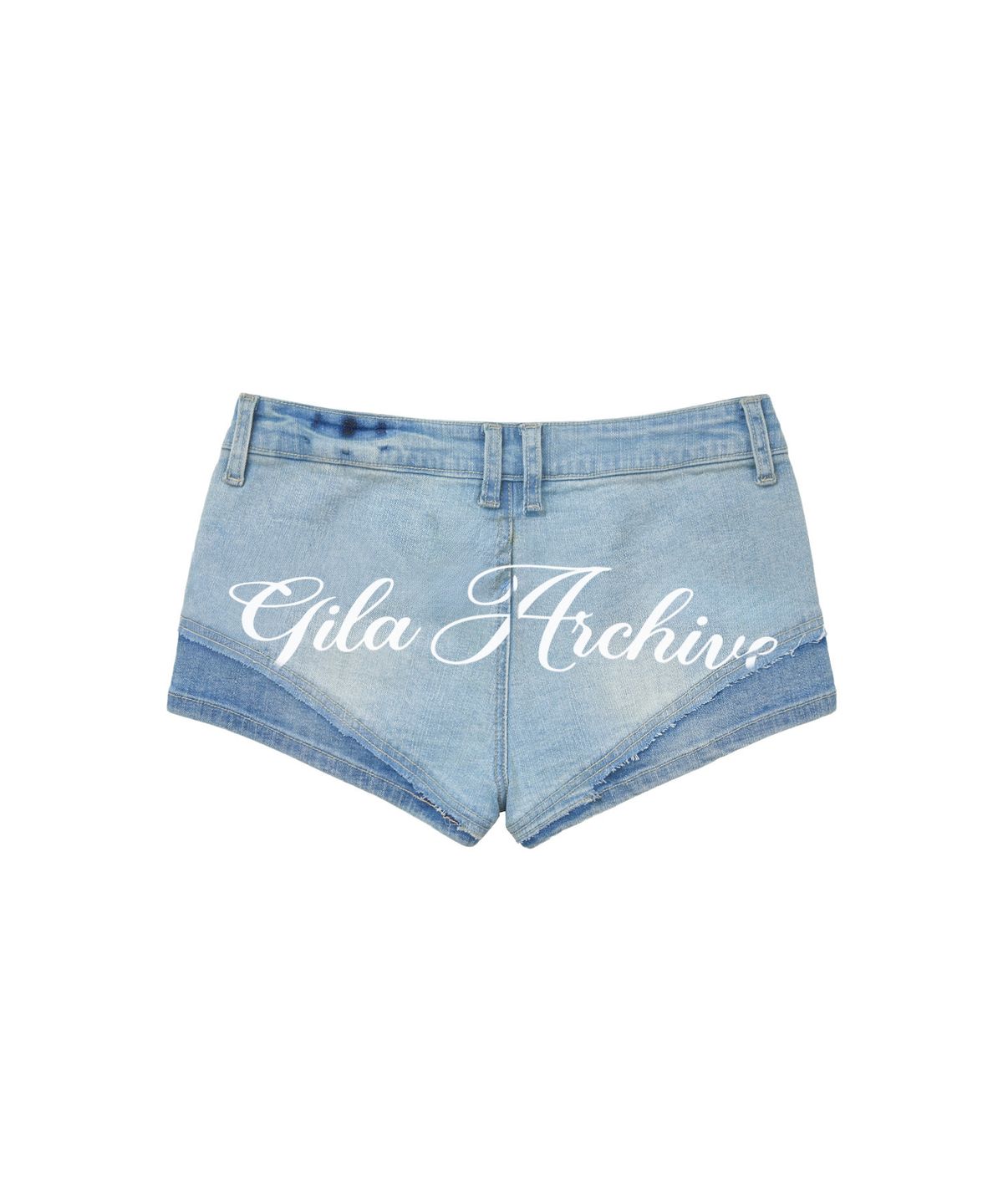길라아카이브(GILAARCHIVE) RAW EDGE SCRIPT LOGO DENIM SHORTS_LIGHT BLUE
