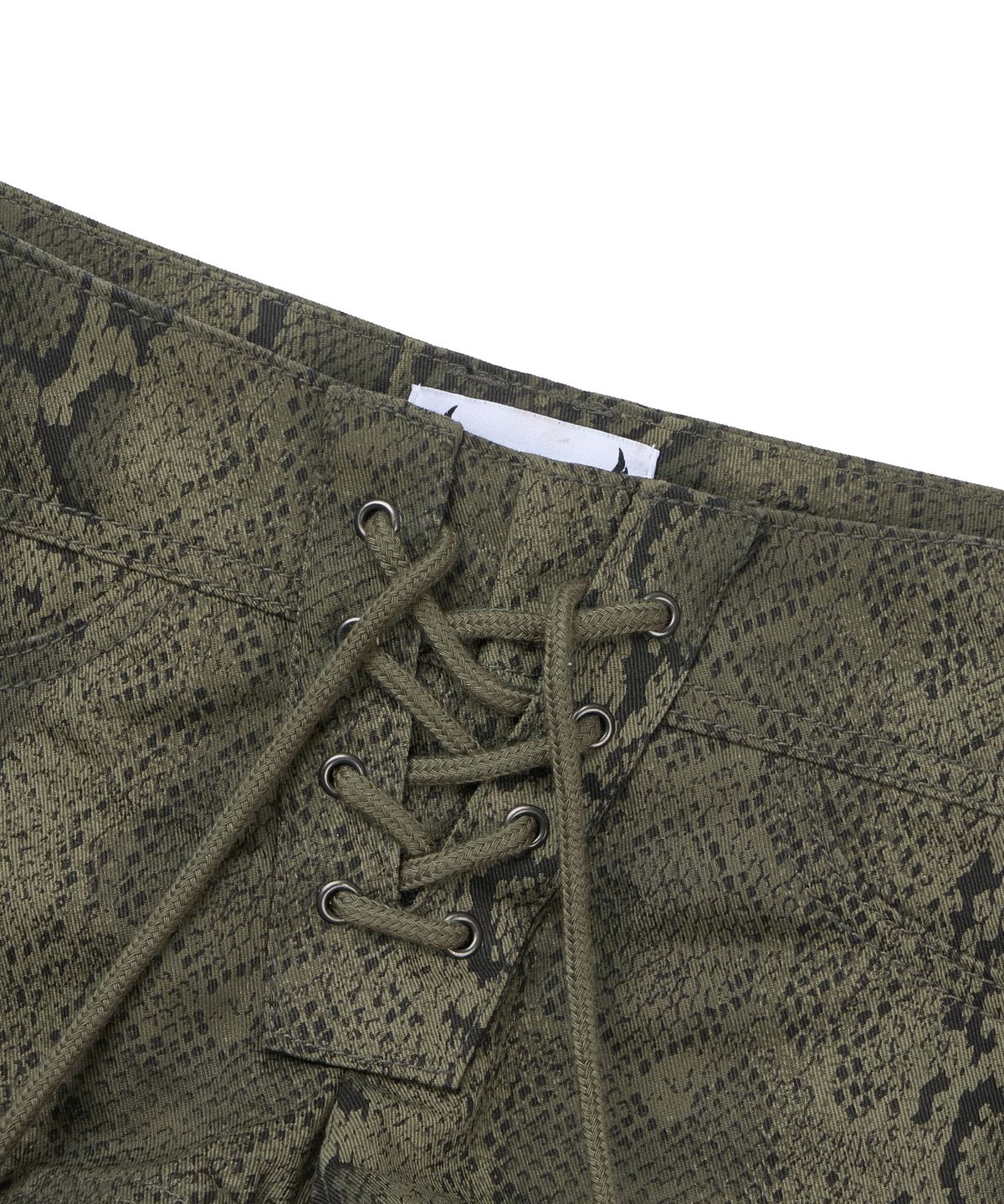 길라아카이브(GILAARCHIVE) PYTHON LACE-UP COTTON SHORTS_OLIVE