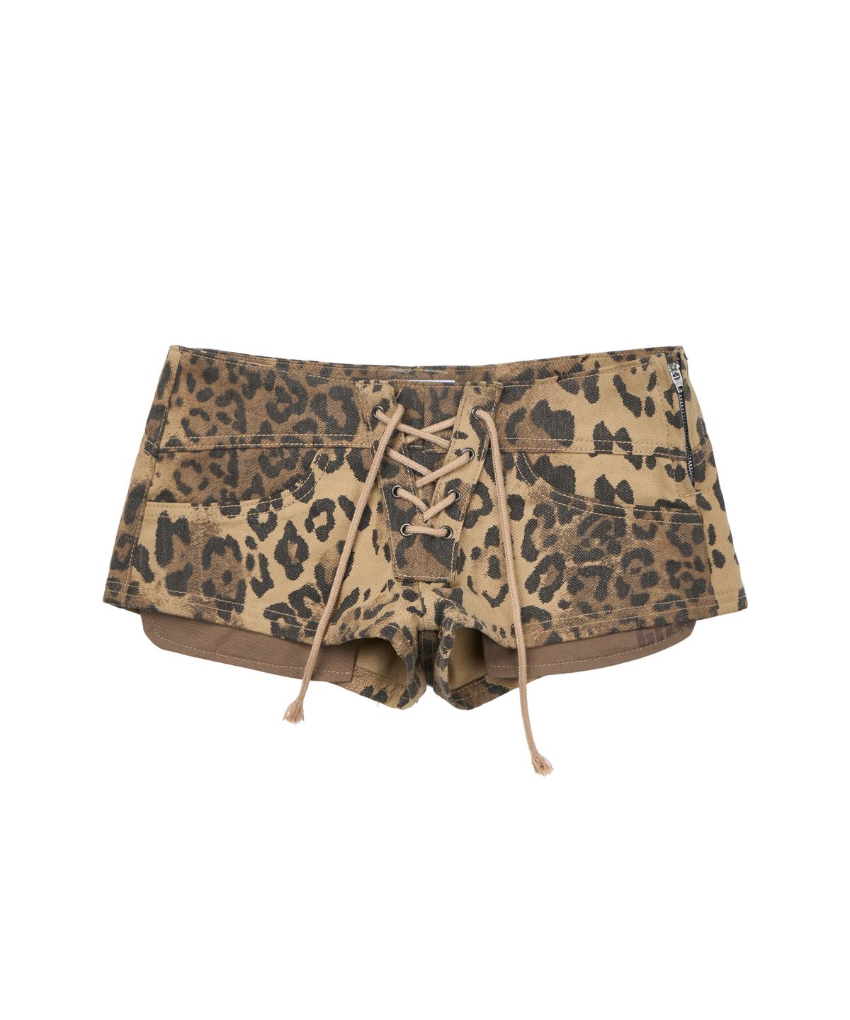 길라아카이브(GILAARCHIVE) LEOPARD LACE-UP COTTON SHORTS_BROWN