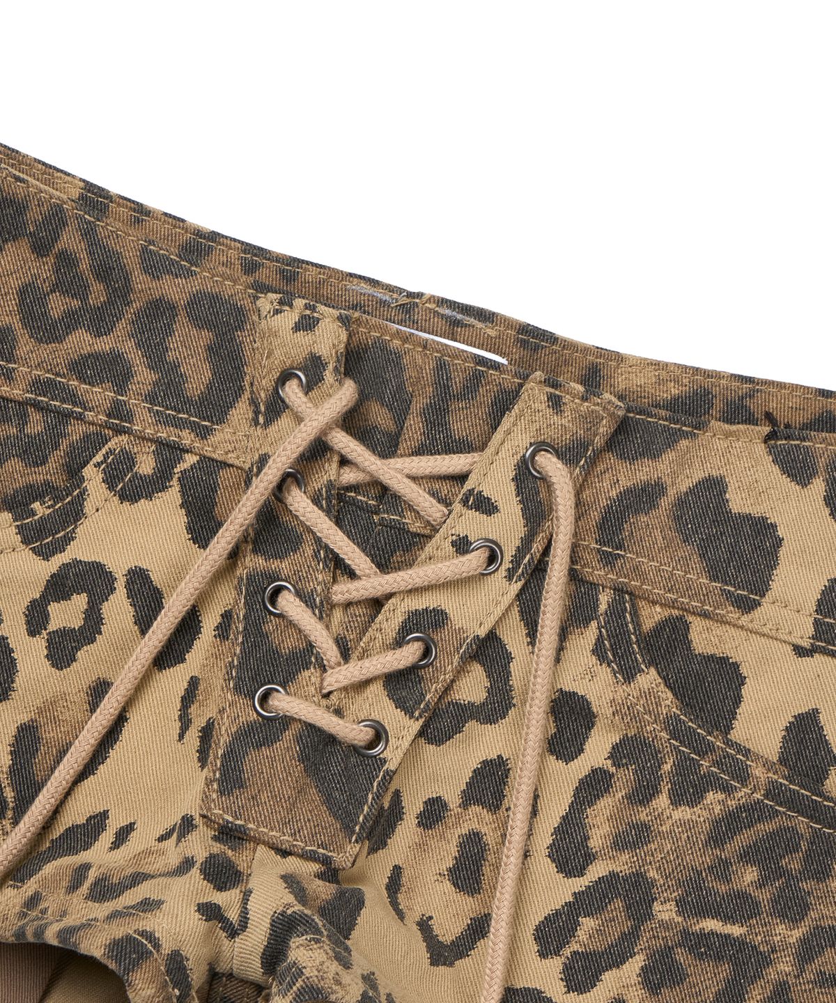 길라아카이브(GILAARCHIVE) LEOPARD LACE-UP COTTON SHORTS_BROWN