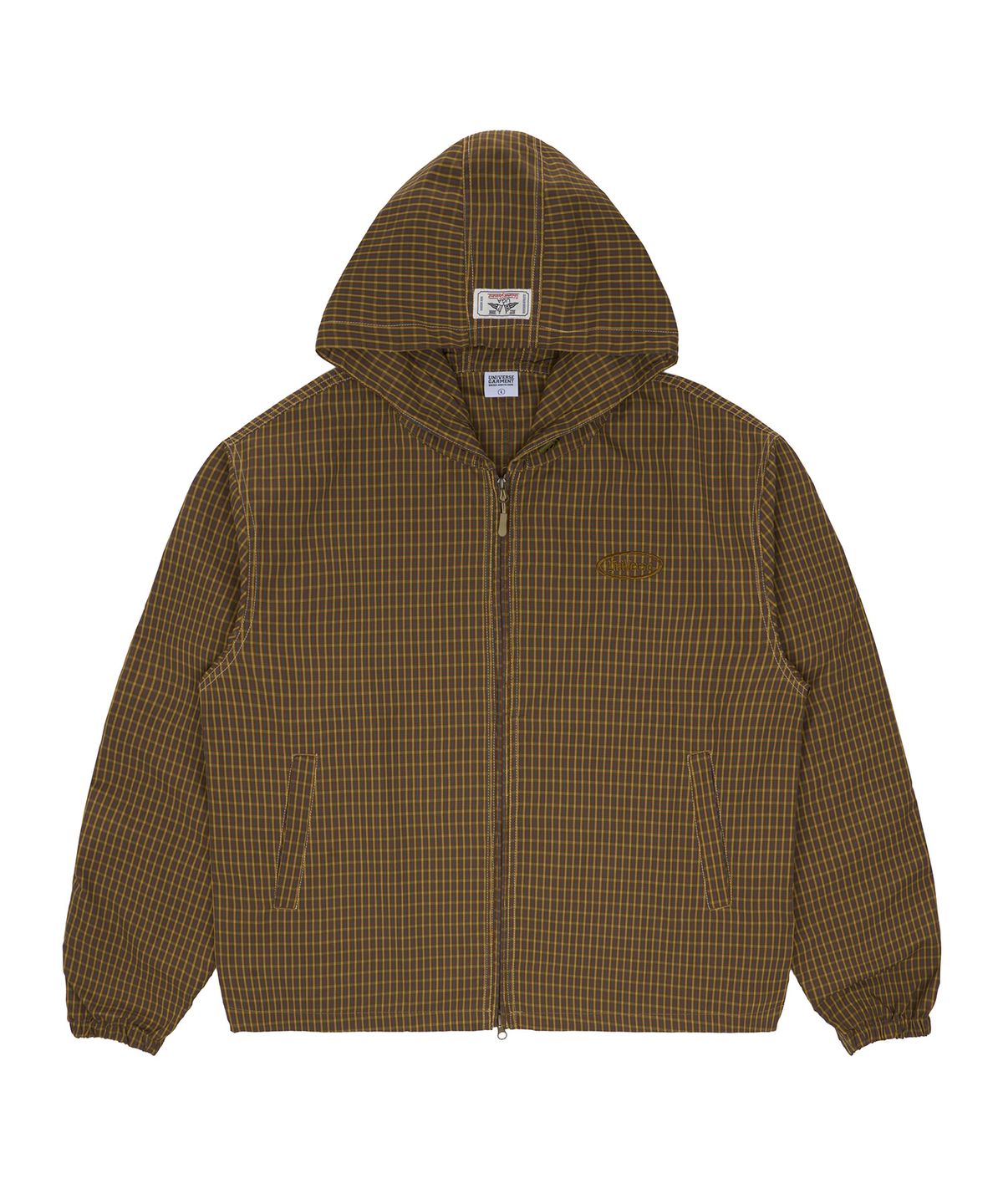 유니버스 가먼트(UNIVERSE GARMENT) 체크 후드 윈드브레이커 점퍼_BROWN