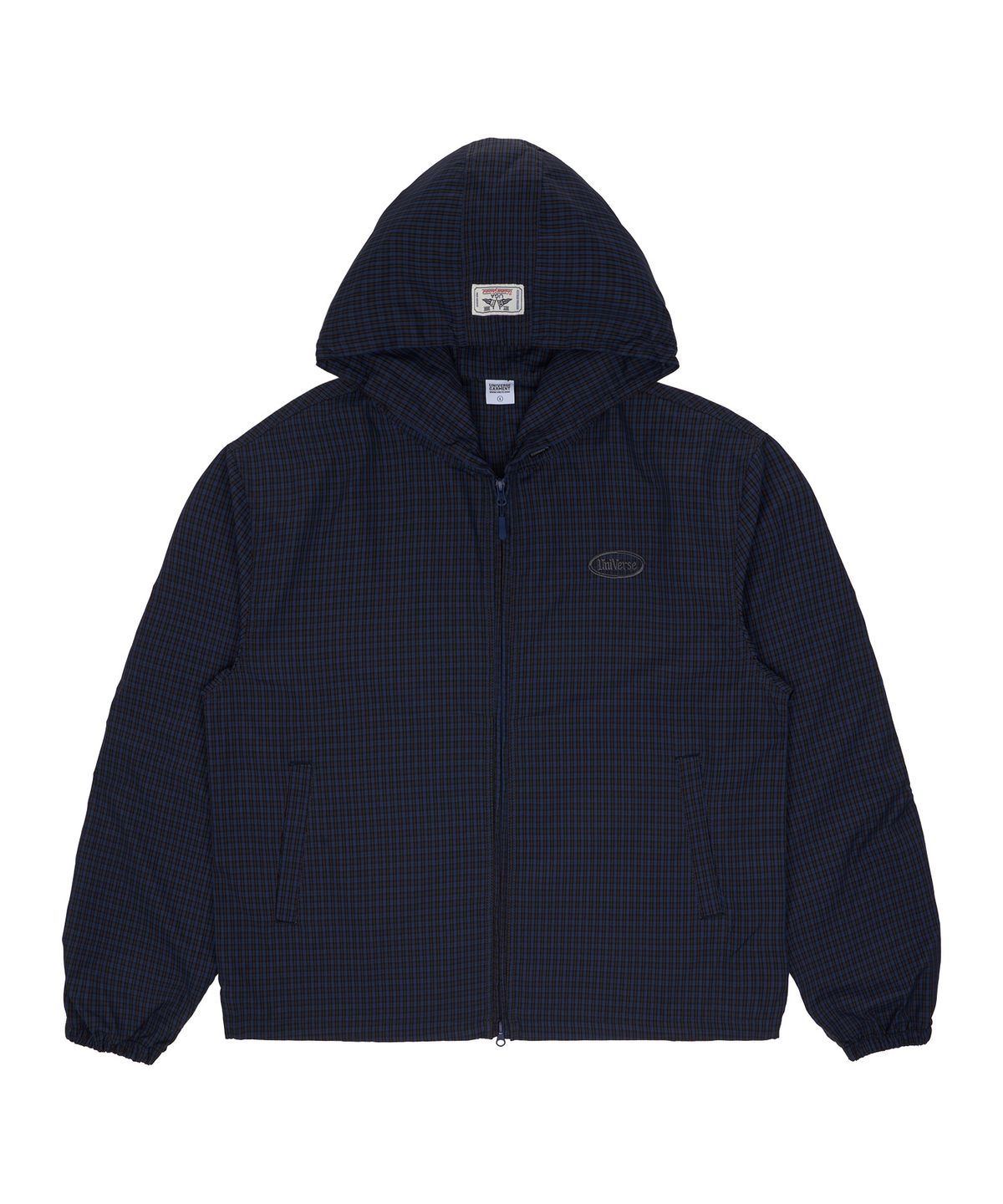 유니버스 가먼트(UNIVERSE GARMENT) 체크 후드 윈드브레이커 점퍼_NAVY