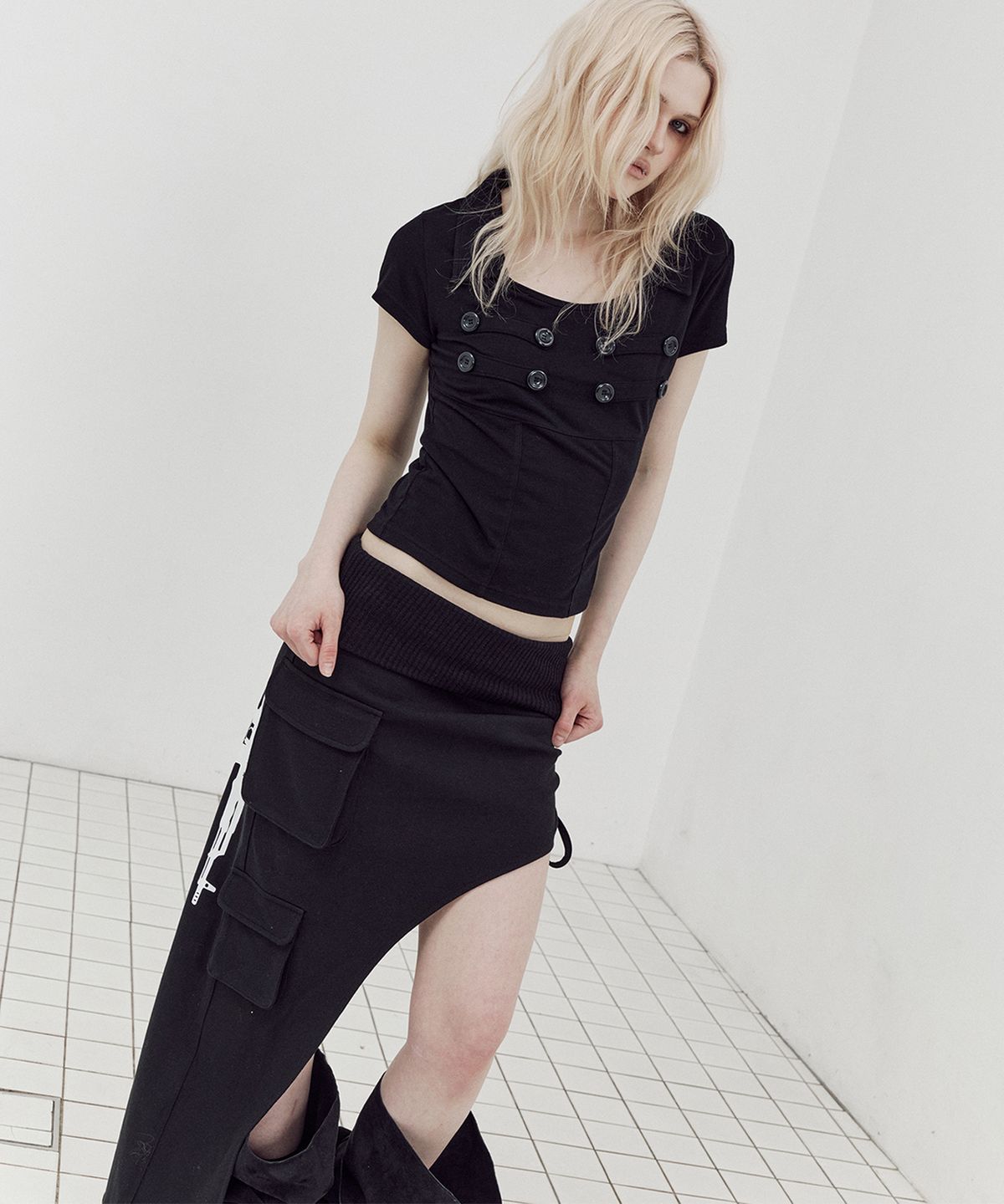 셋업이엑스이(SETUP-EXE) NAPOLEON COLLAR TOP / BLACK