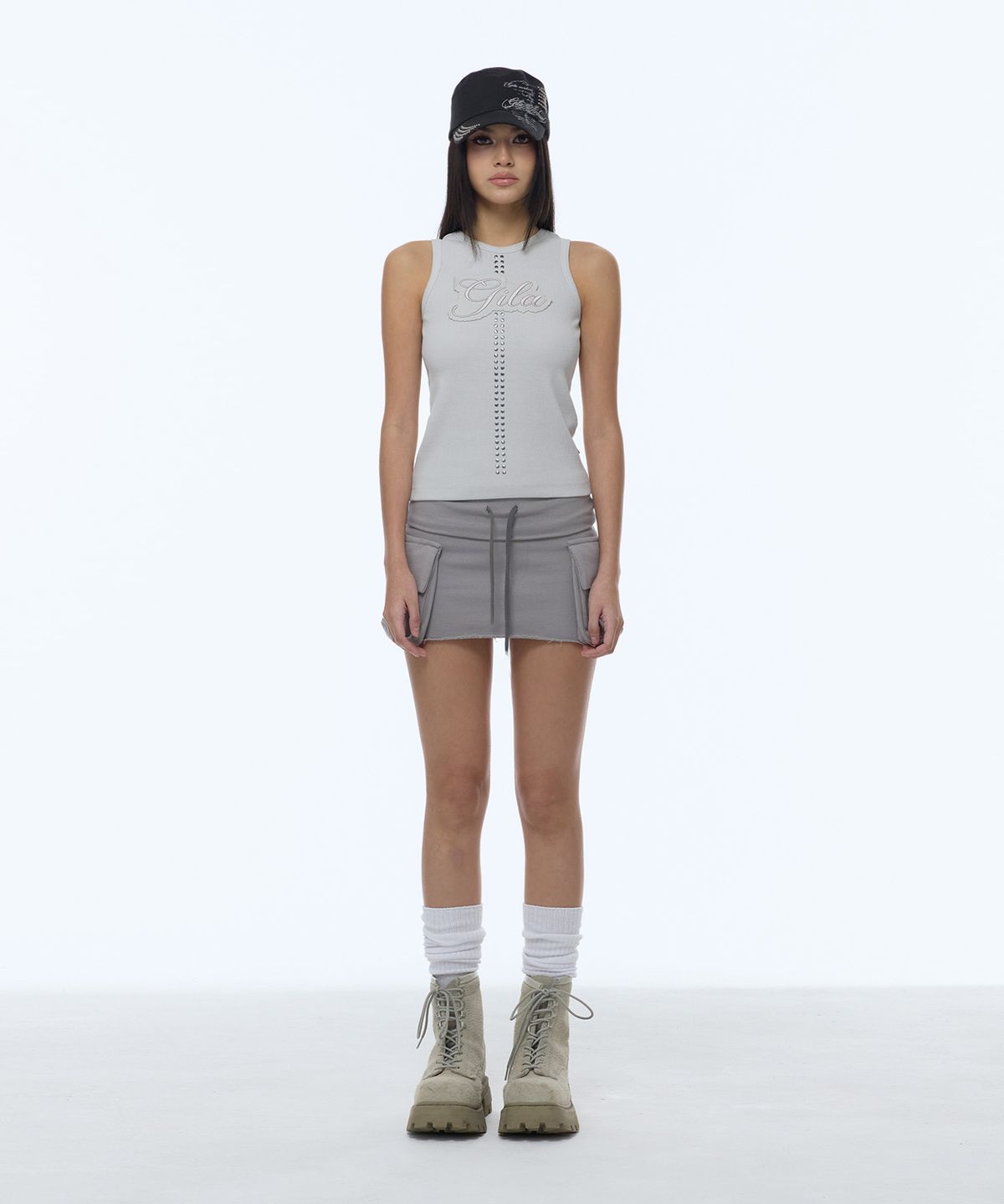 길라아카이브(GILAARCHIVE) STUD PATCH LOGO DYED SLEEVELESS_BEIGE