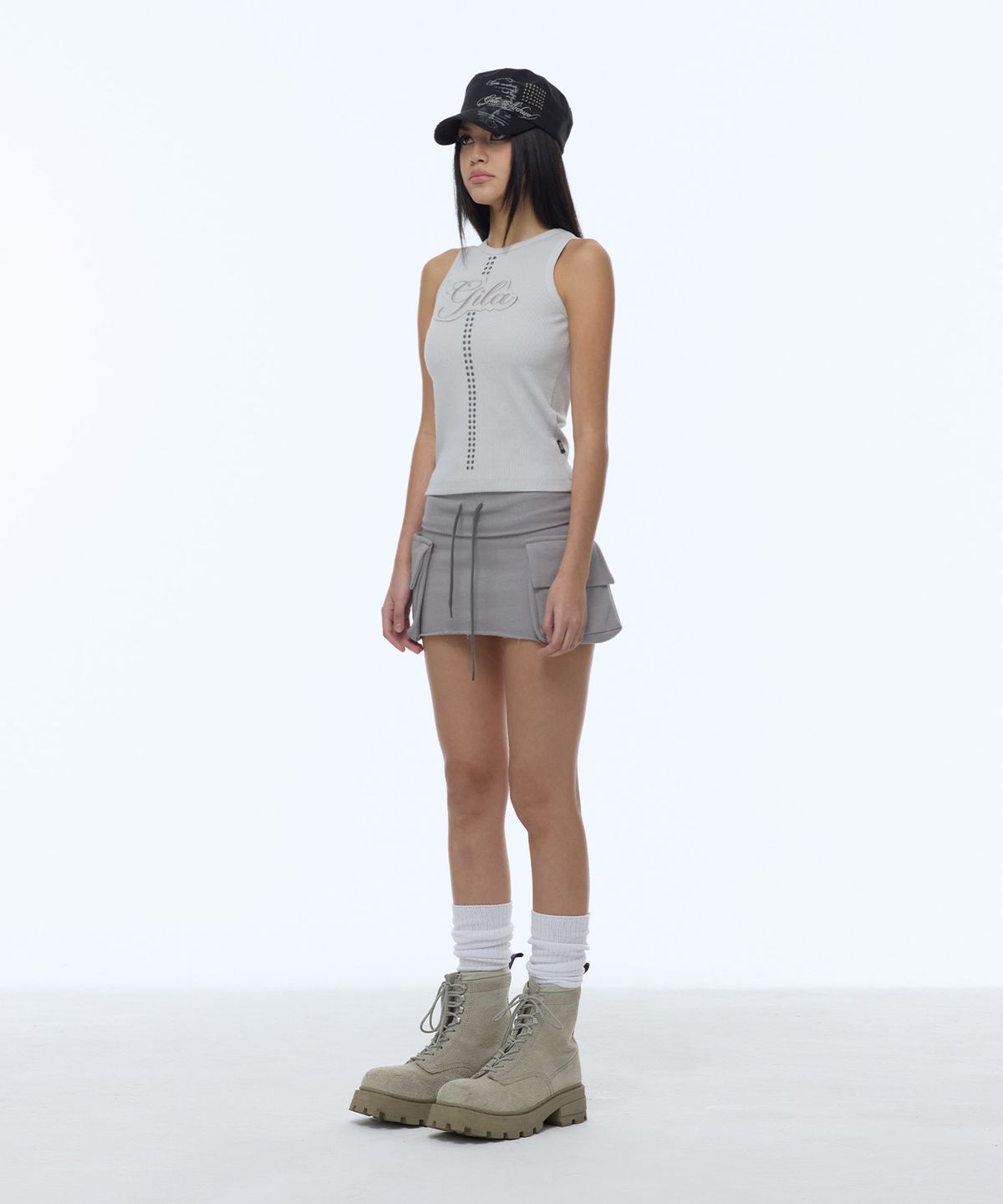 길라아카이브(GILAARCHIVE) STUD PATCH LOGO DYED SLEEVELESS_BEIGE