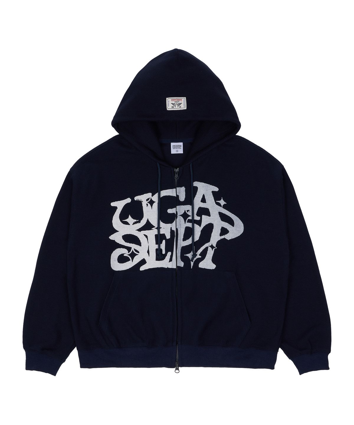 유니버스 가먼트(UNIVERSE GARMENT) 그래피티 와플 후드 집업_NAVY