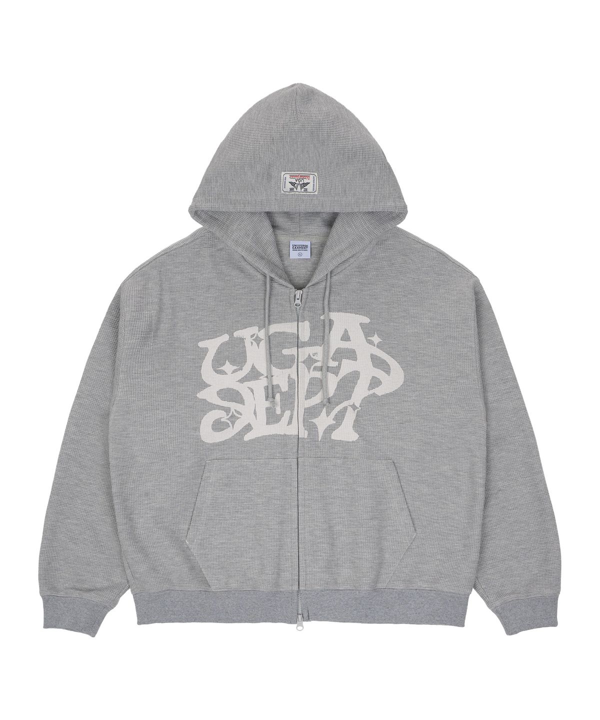 유니버스 가먼트(UNIVERSE GARMENT) 그래피티 와플 후드 집업_MELANGE GREY