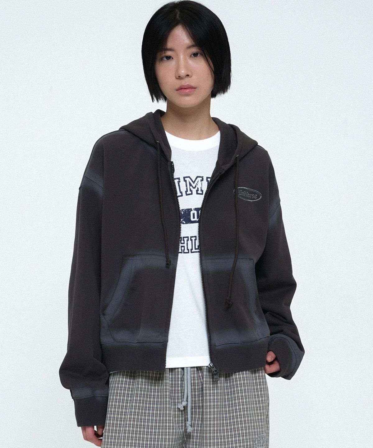 유니버스 가먼트(UNIVERSE GARMENT) 스프레이 후드 집업_CHARCOAL