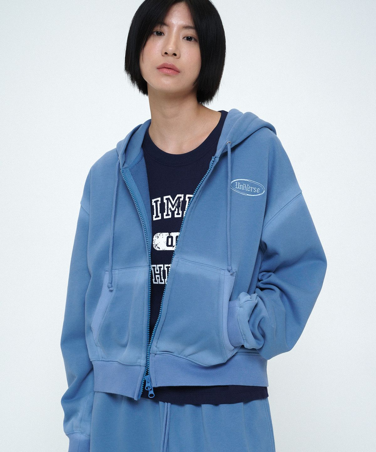 유니버스 가먼트(UNIVERSE GARMENT) 스프레이 후드 집업_BLUE