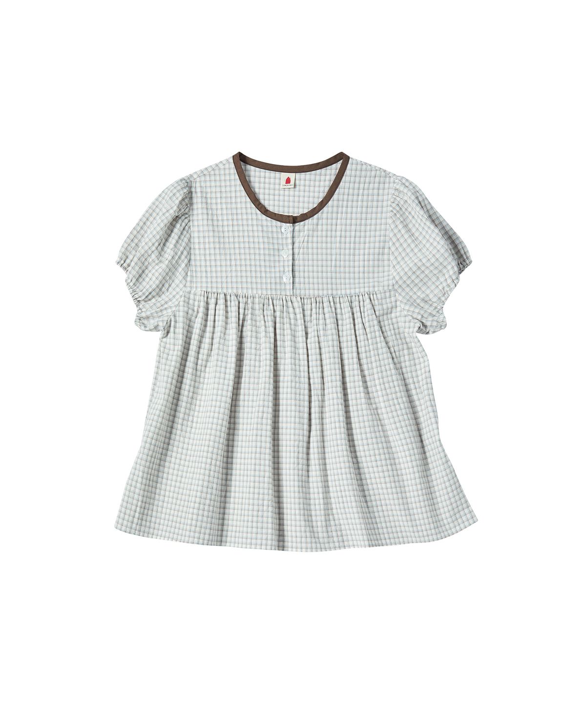 꼬모니노즈(COMONINOZ) W CHECK HALF BLOUSE [IVORY]