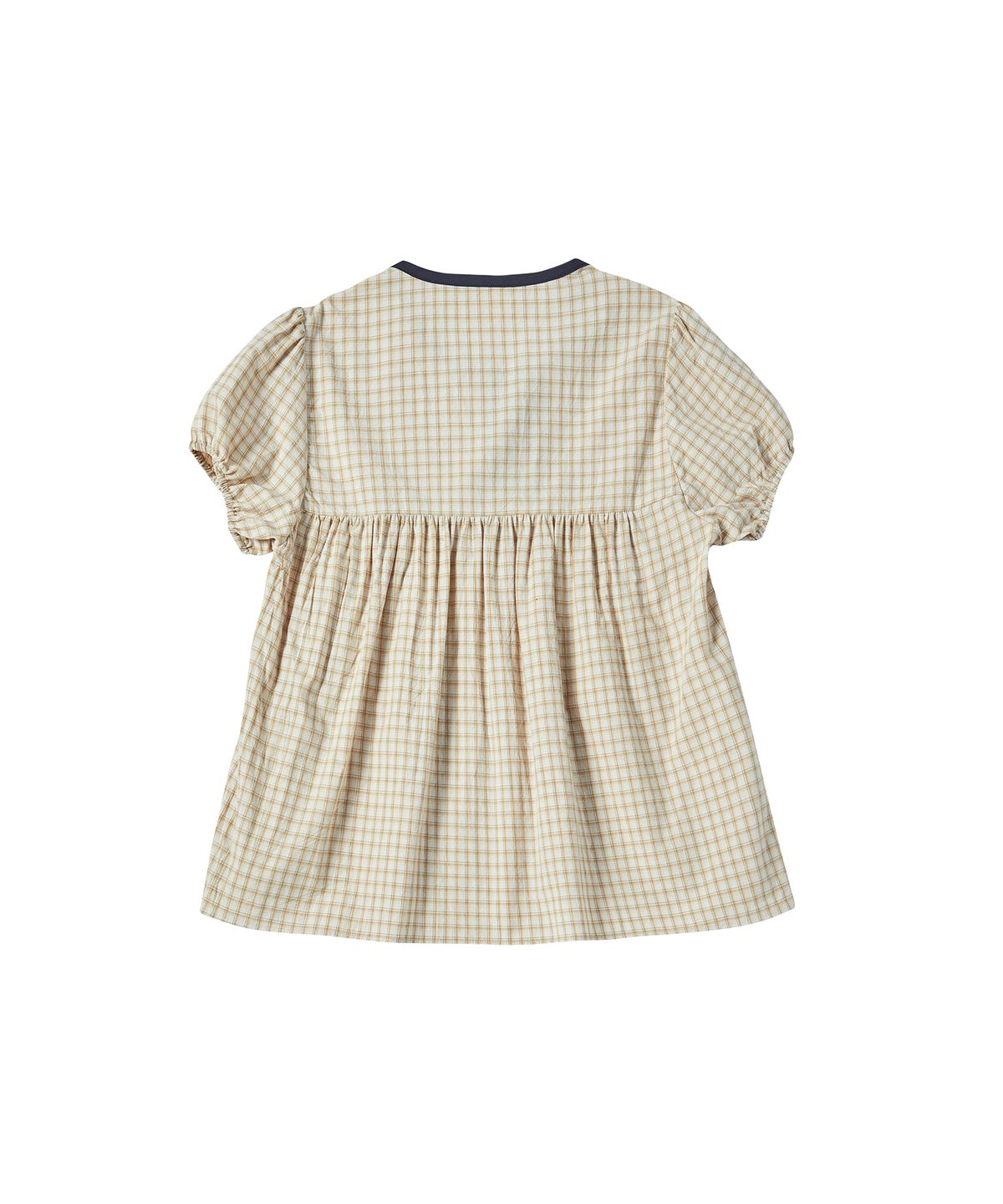 꼬모니노즈(COMONINOZ) W CHECK HALF BLOUSE [BEIGE]