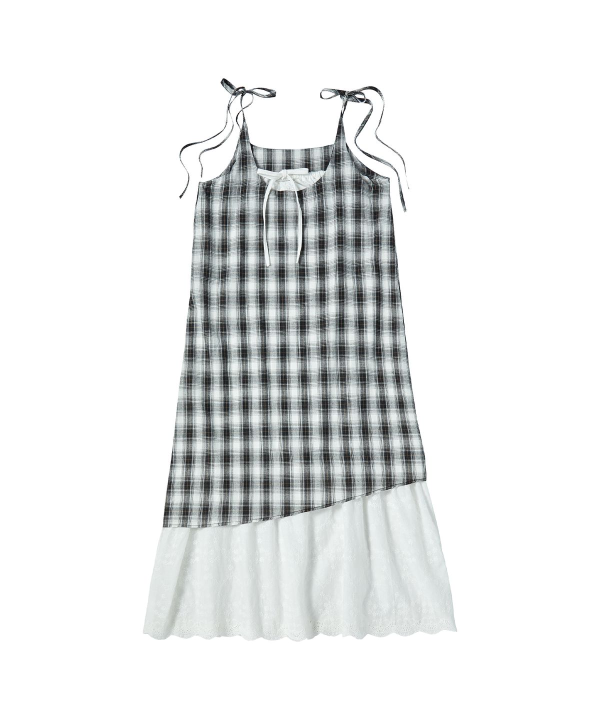 꼬모니노즈(COMONINOZ) W CHECK LAYERED ONE PIECE [BLACK]