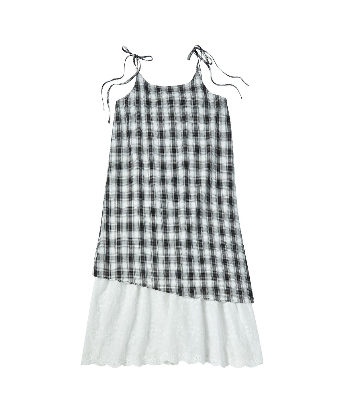 꼬모니노즈(COMONINOZ) W CHECK LAYERED ONE PIECE [BLACK]