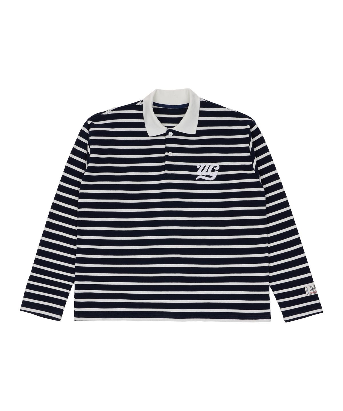 유니버스 가먼트(UNIVERSE GARMENT) 스트라이프 럭비 카라 티셔츠_NAVY