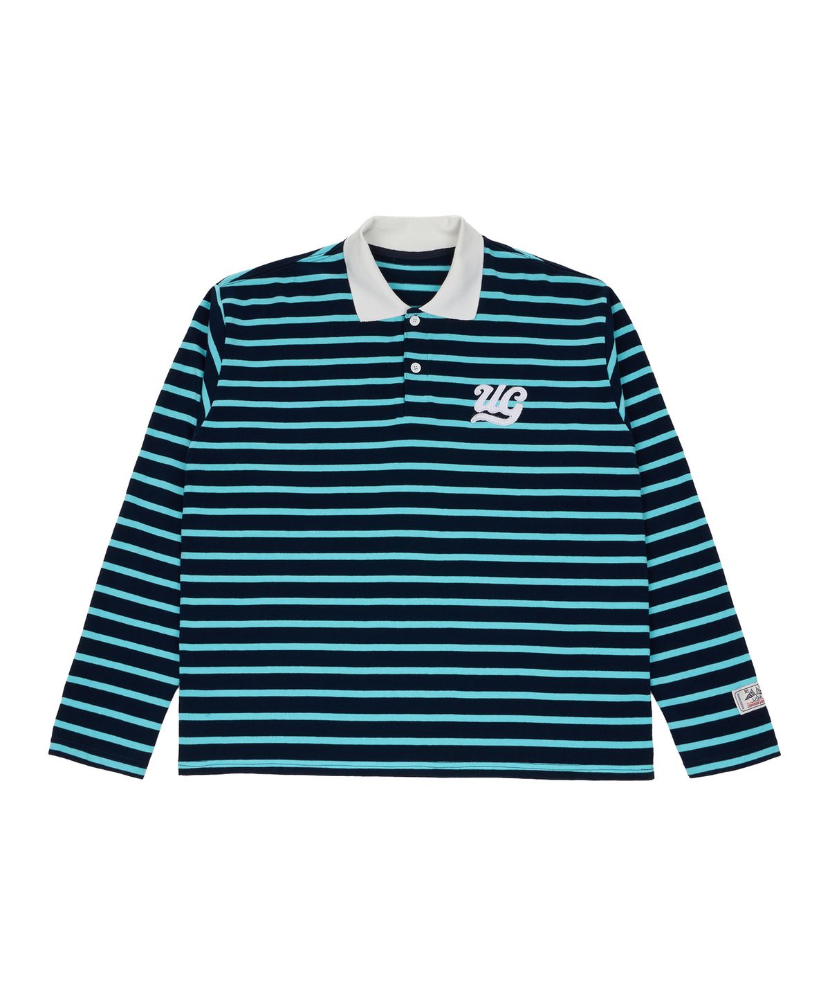 유니버스 가먼트(UNIVERSE GARMENT) 스트라이프 럭비 카라 티셔츠_BLUE