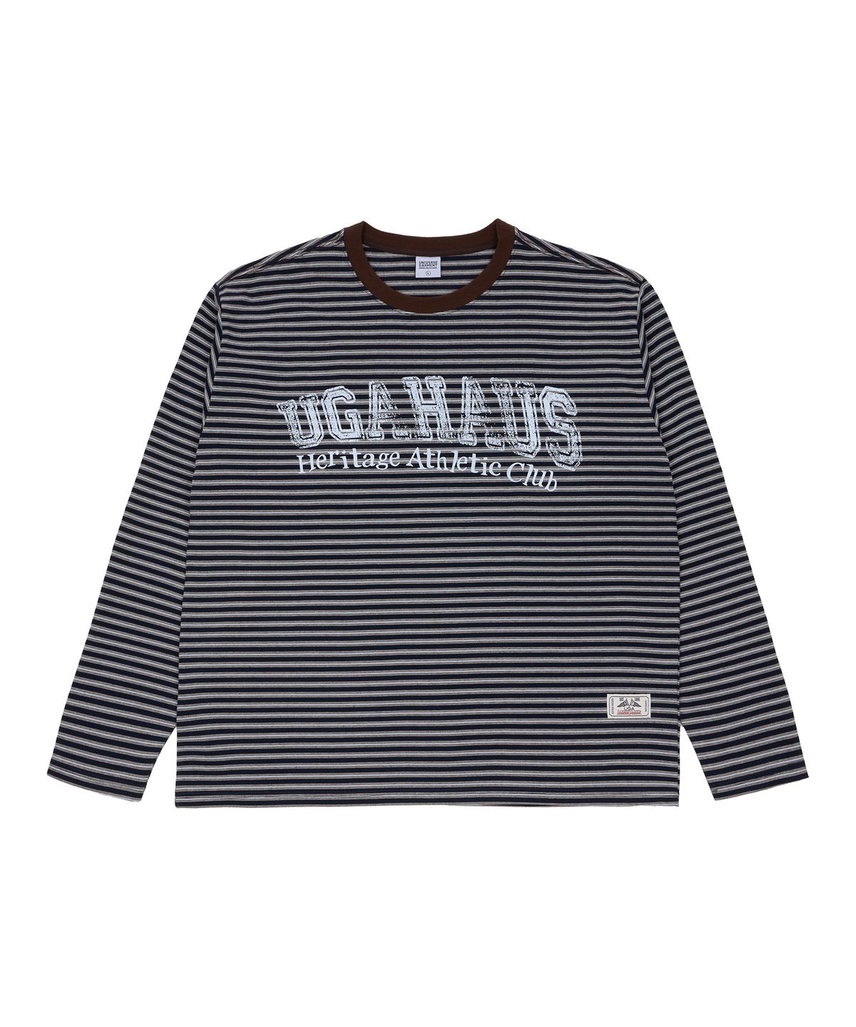 유니버스 가먼트(UNIVERSE GARMENT) 멀티 스트라이프 그래픽 티셔츠_NAVY