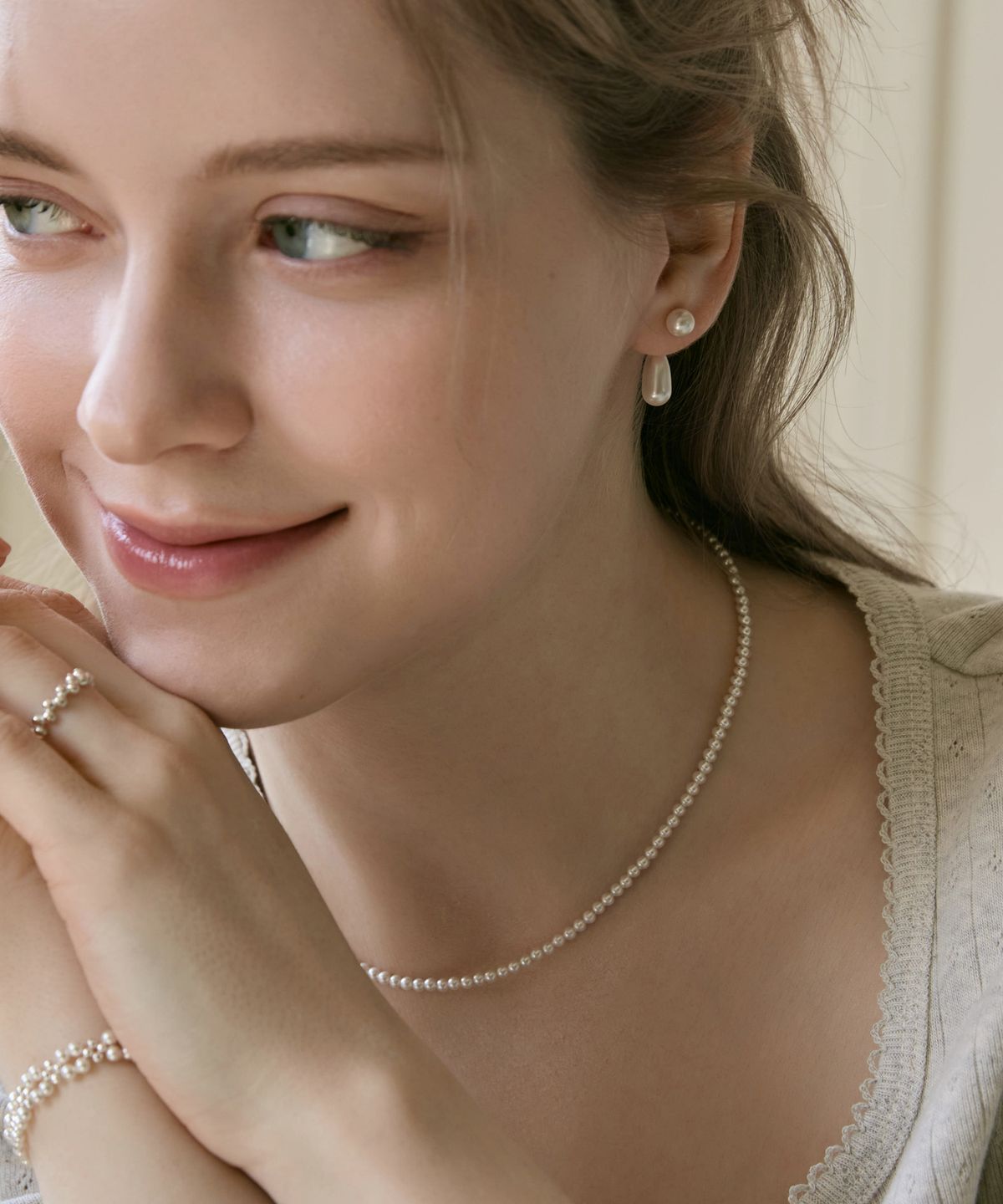 디모멘트(DMOMENT) (925 Silver) Soft Pearl Line Necklace