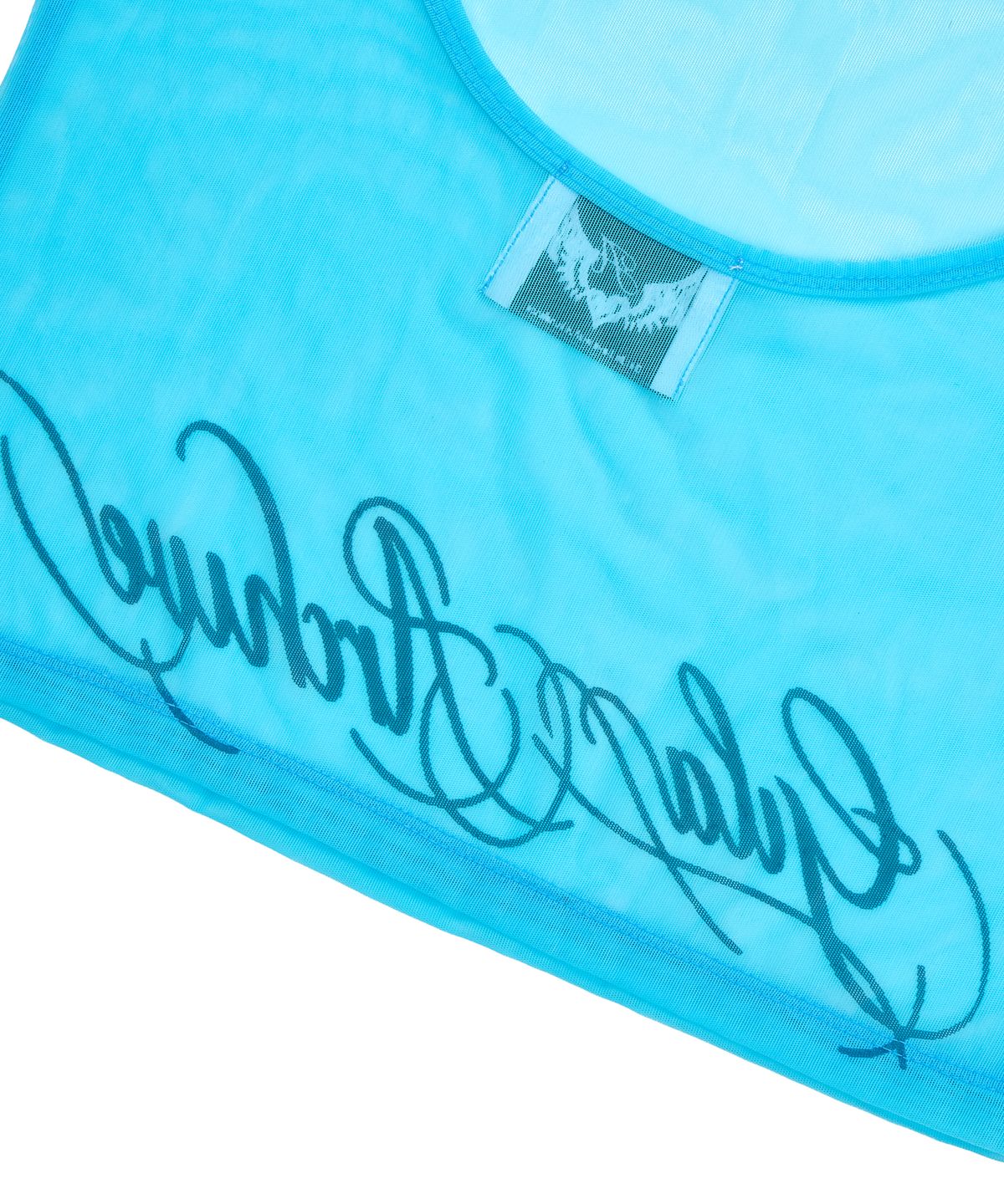 길라아카이브(GILAARCHIVE) LETTERING LOGO BACKLESS SHEER CROP TOP_BLUE