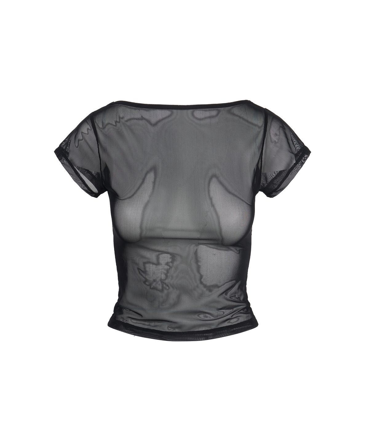 길라아카이브(GILAARCHIVE) LETTERING LOGO BACKLESS SHEER CROP TOP_BLACK