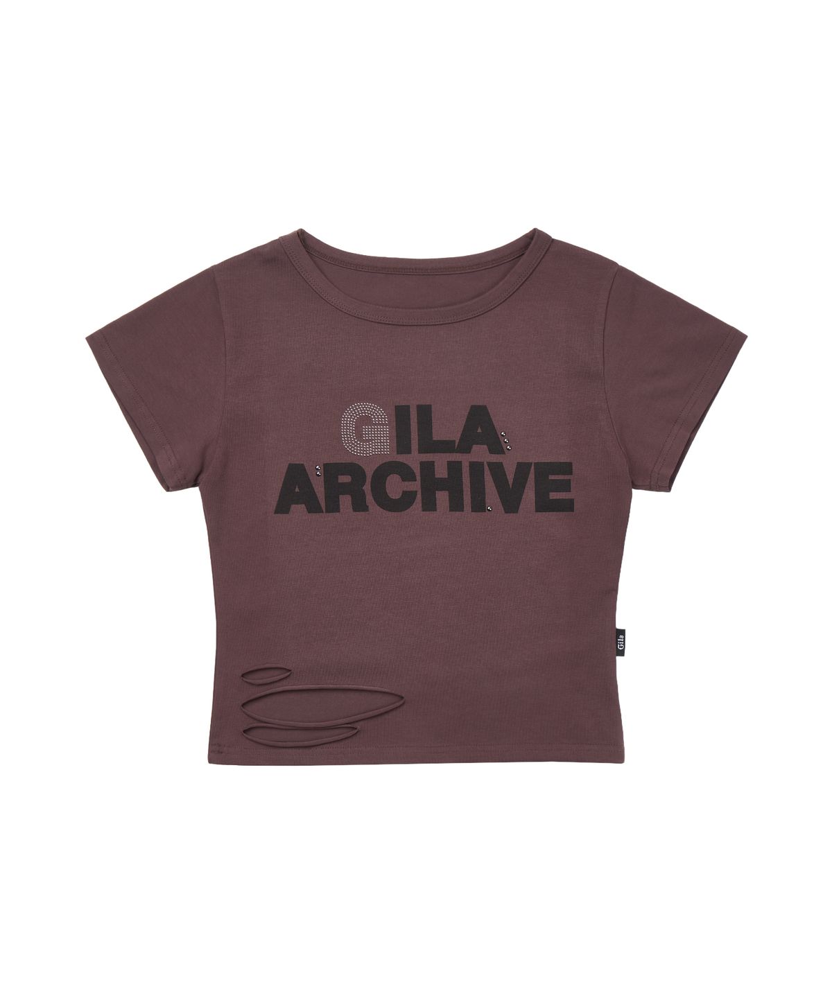 길라아카이브(GILAARCHIVE) SCRATCHED BOLD LOGO CROP T-SHIRTS_BROWN